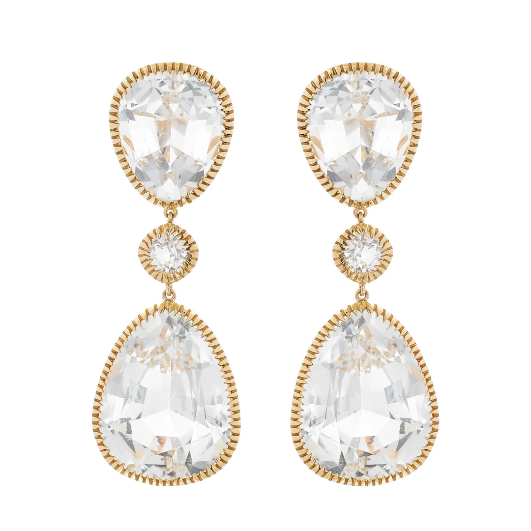 Gold and Topaz Byzantine Drop Earclips