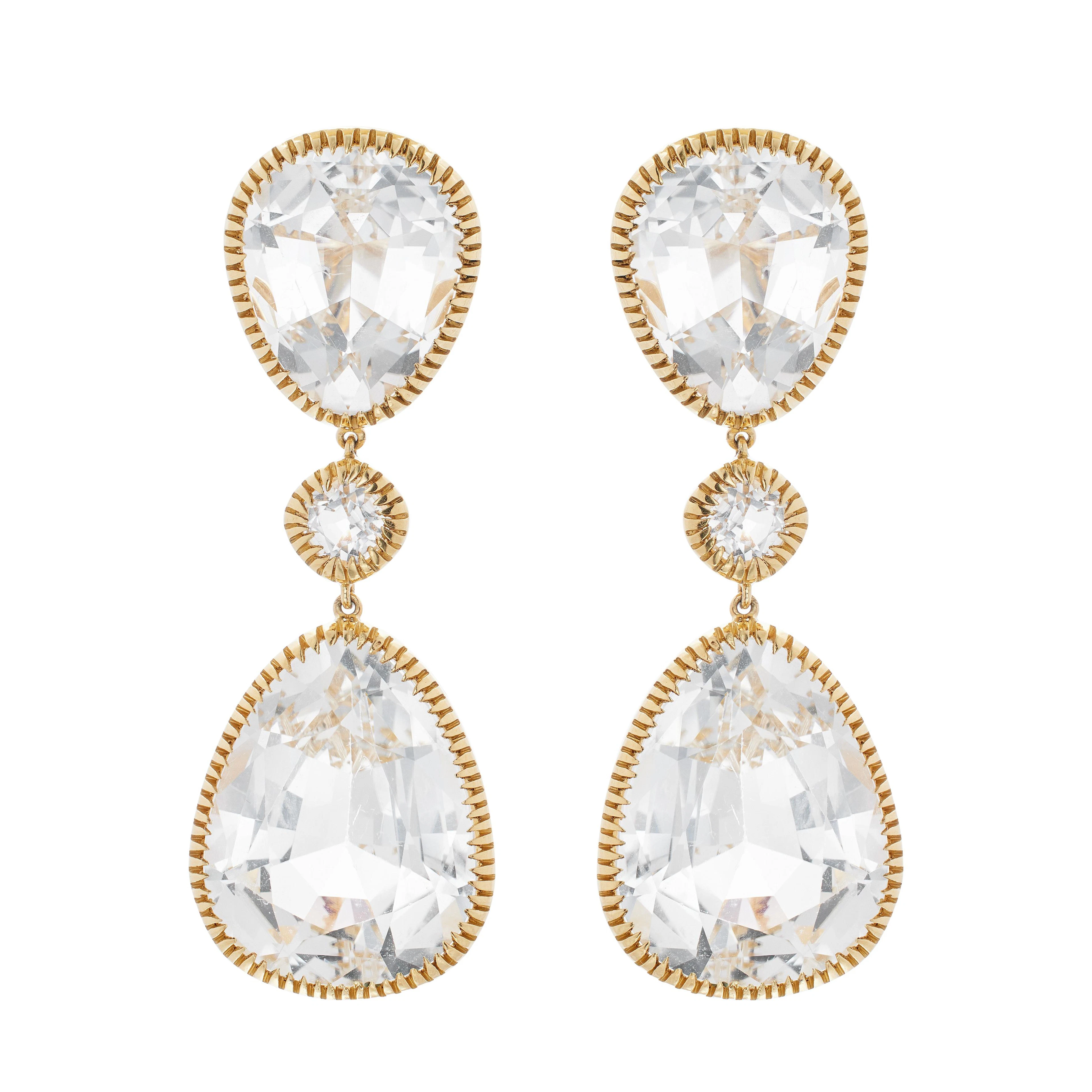 Gold and Topaz Byzantine Drop Earclips