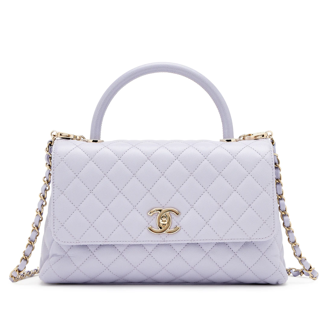Light Purple Lilac Quilted Caviar Medium Coco Top Handle Flap Bag