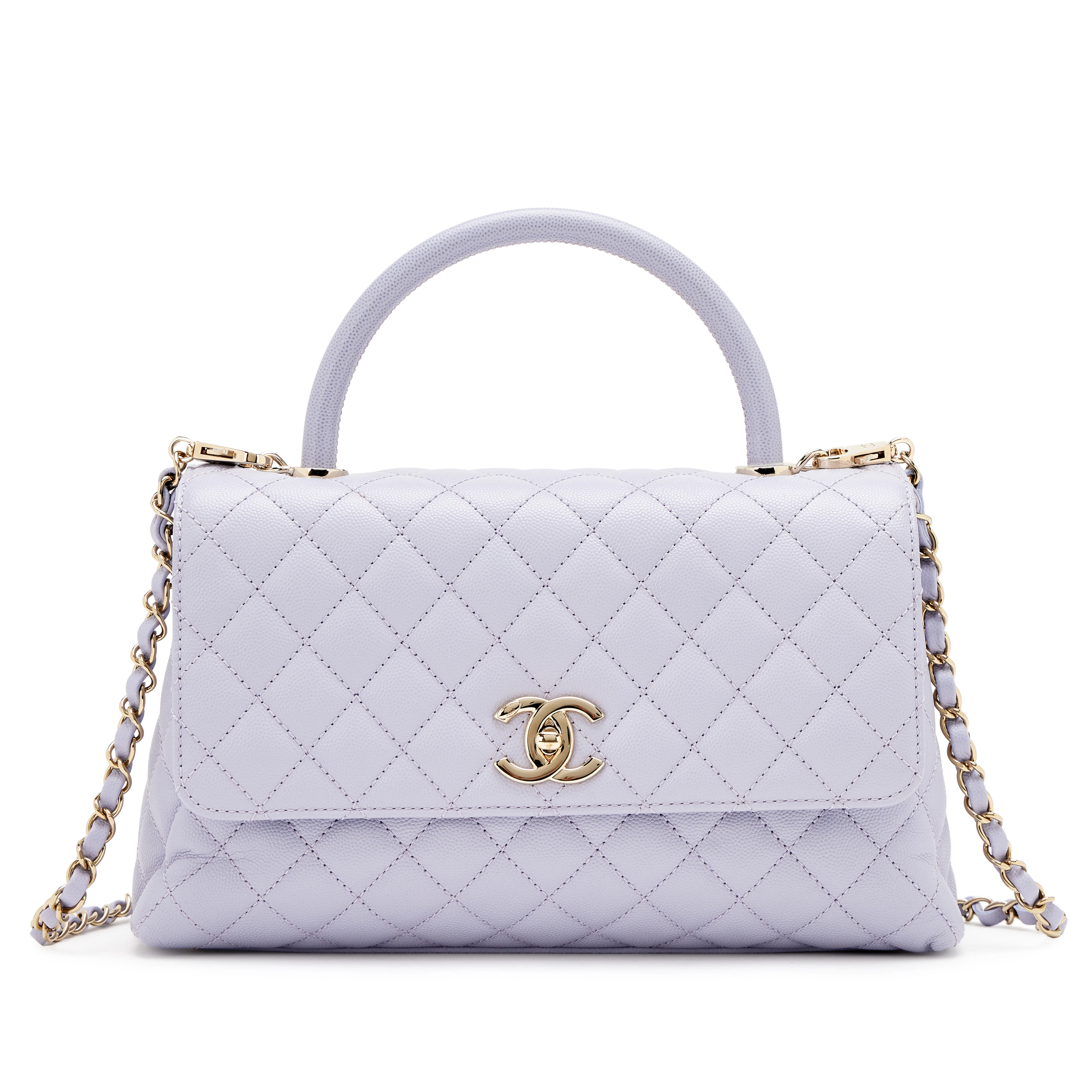 Light Purple Lilac Quilted Caviar Medium Coco Top Handle Flap Bag