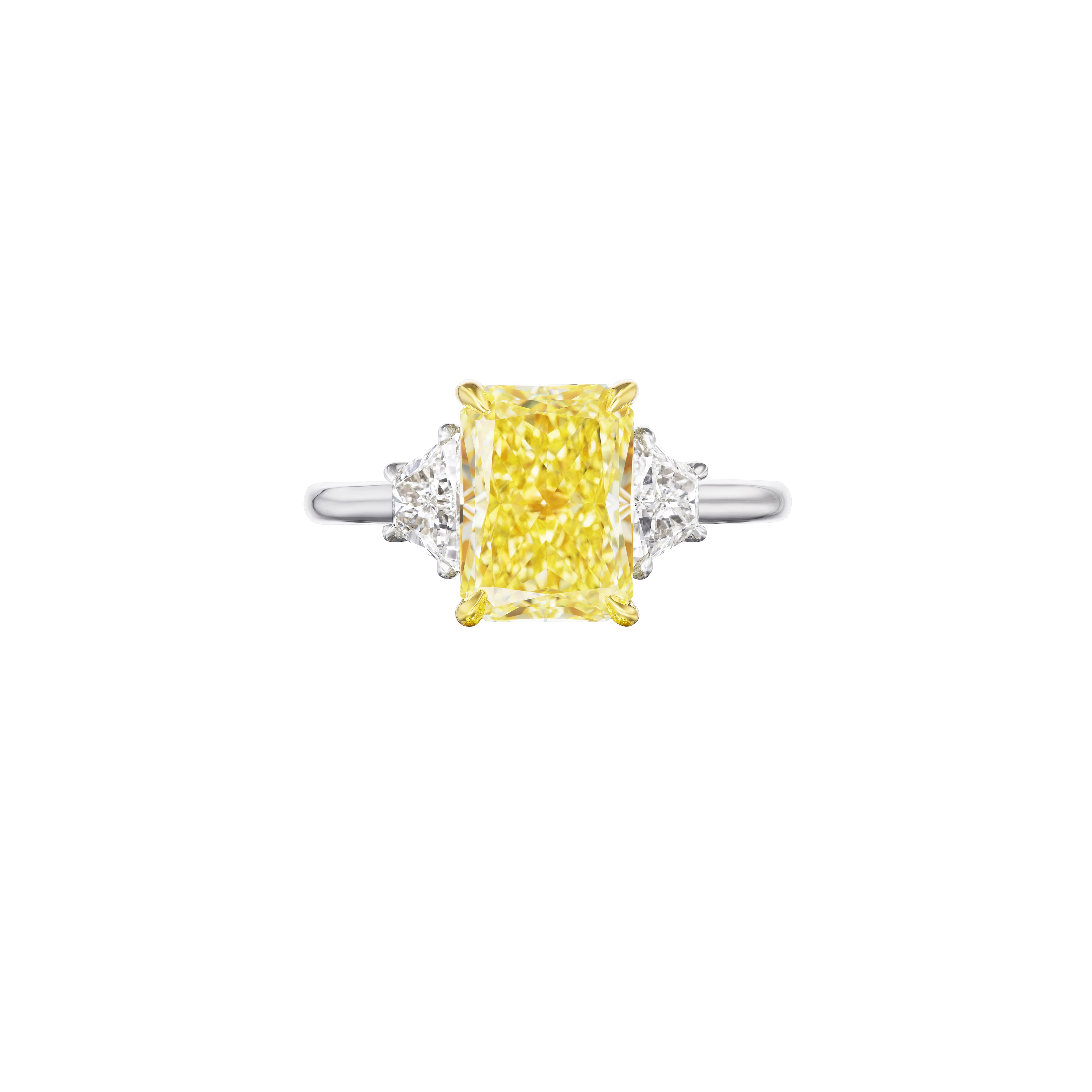 Platinum, Gold, 3.02ct Radiant Cut Fancy Yellow Diamond and Diamond