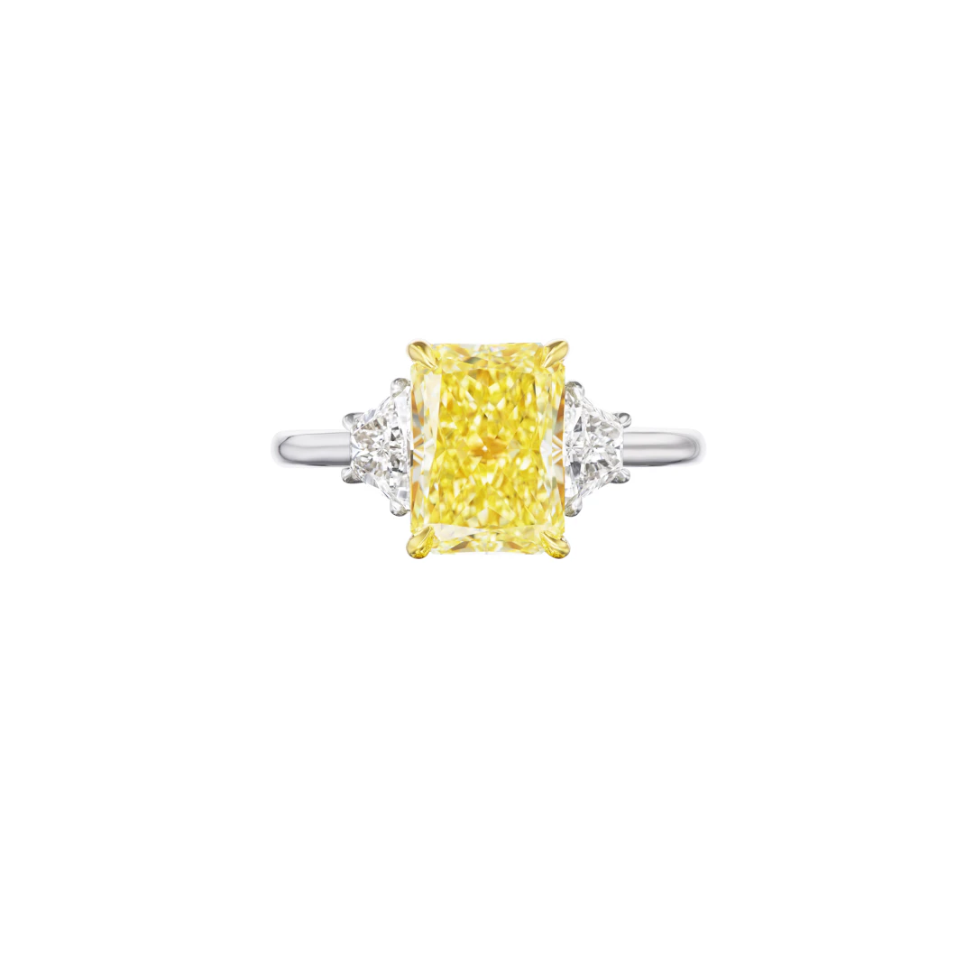 Platinum, Gold, 3.02ct Radiant Cut Fancy Yellow Diamond and Diamond