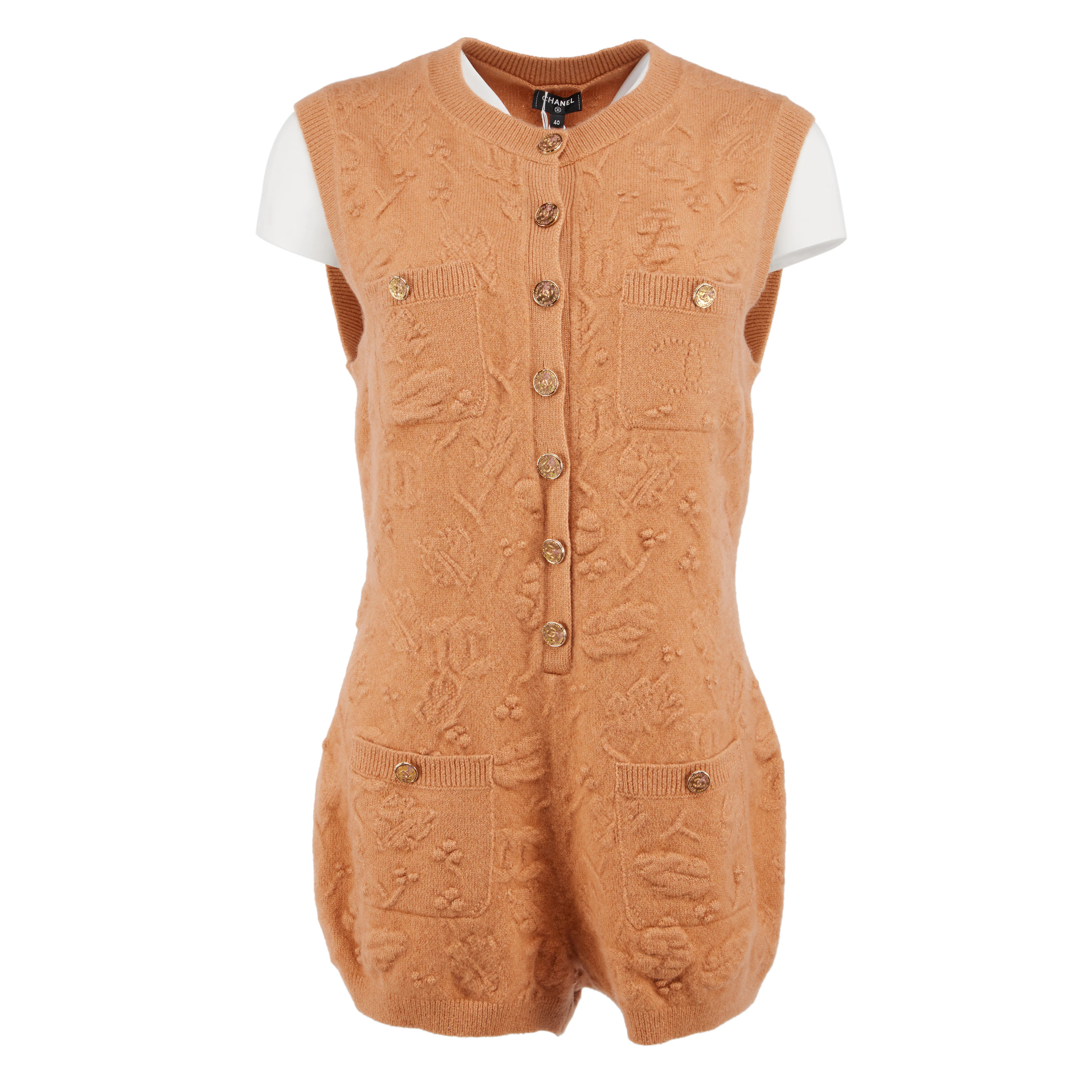 Light Orange Sleeveless Knit Jumpsuit, 2021