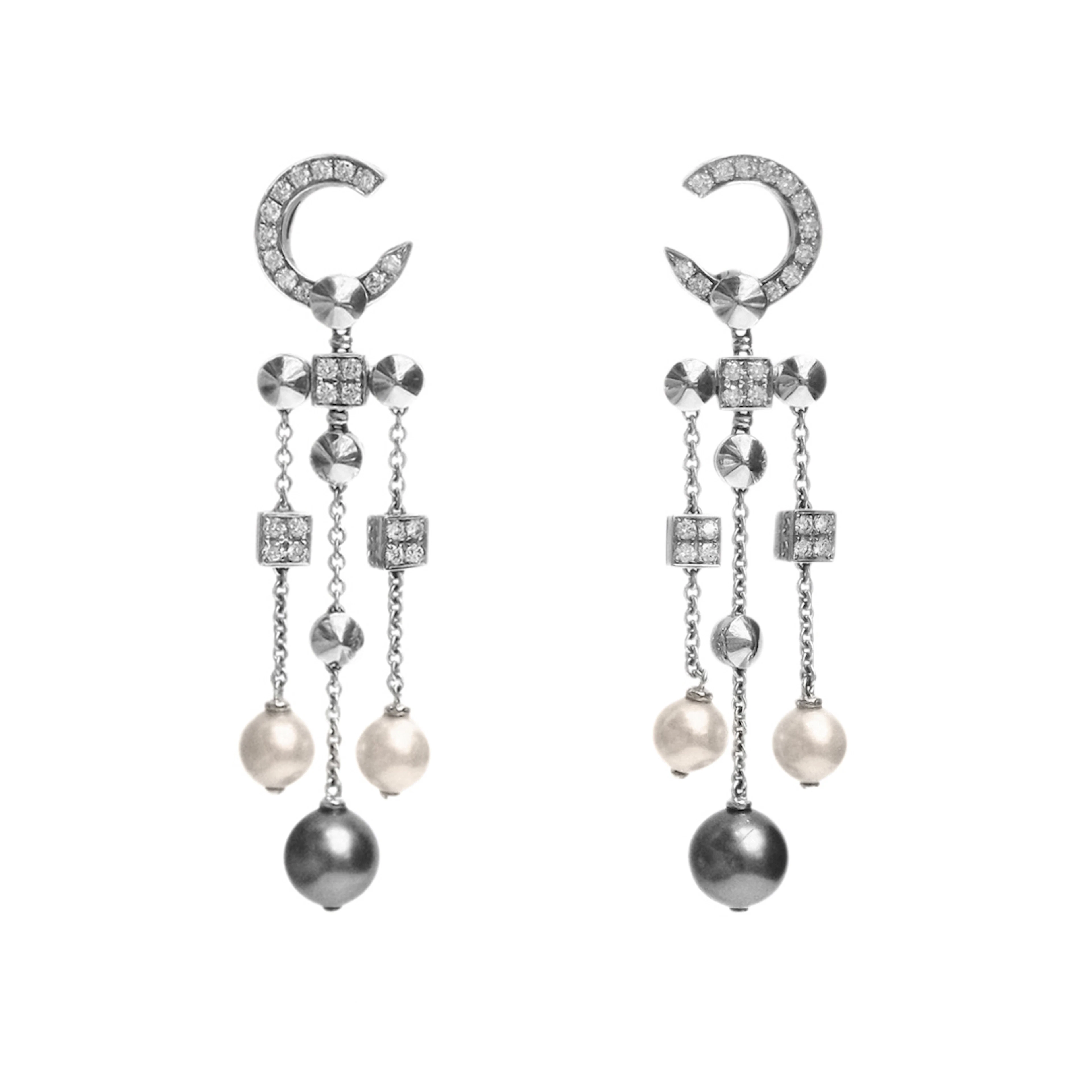 White Gold, Cultured Pearl and Diamond Lucea Drop Earrings