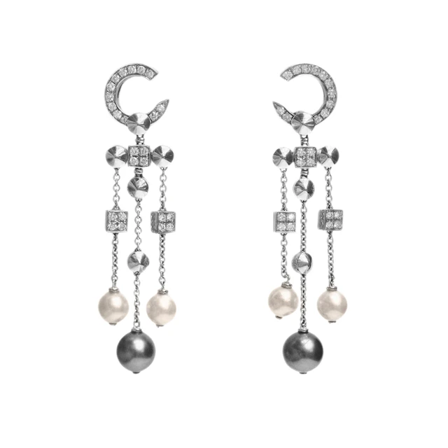 White Gold, Cultured Pearl and Diamond Lucea Drop Earrings