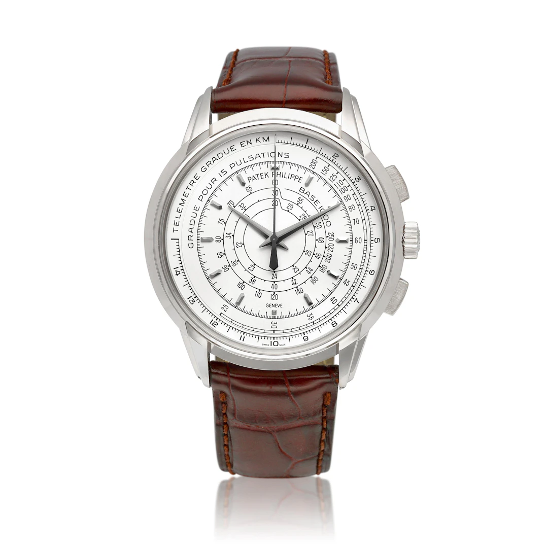 (Reference 5975). A 40mm limited edition white gold multi-scale chronograph