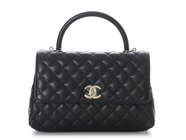 Black Quilted Caviar Medium Coco Top Handle Flap Bag Light Gold Hardware, 2021
