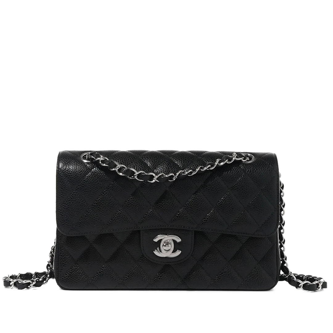 Black Quilted Caviar Small Timeless Double Flap Silver Hardware, 2018