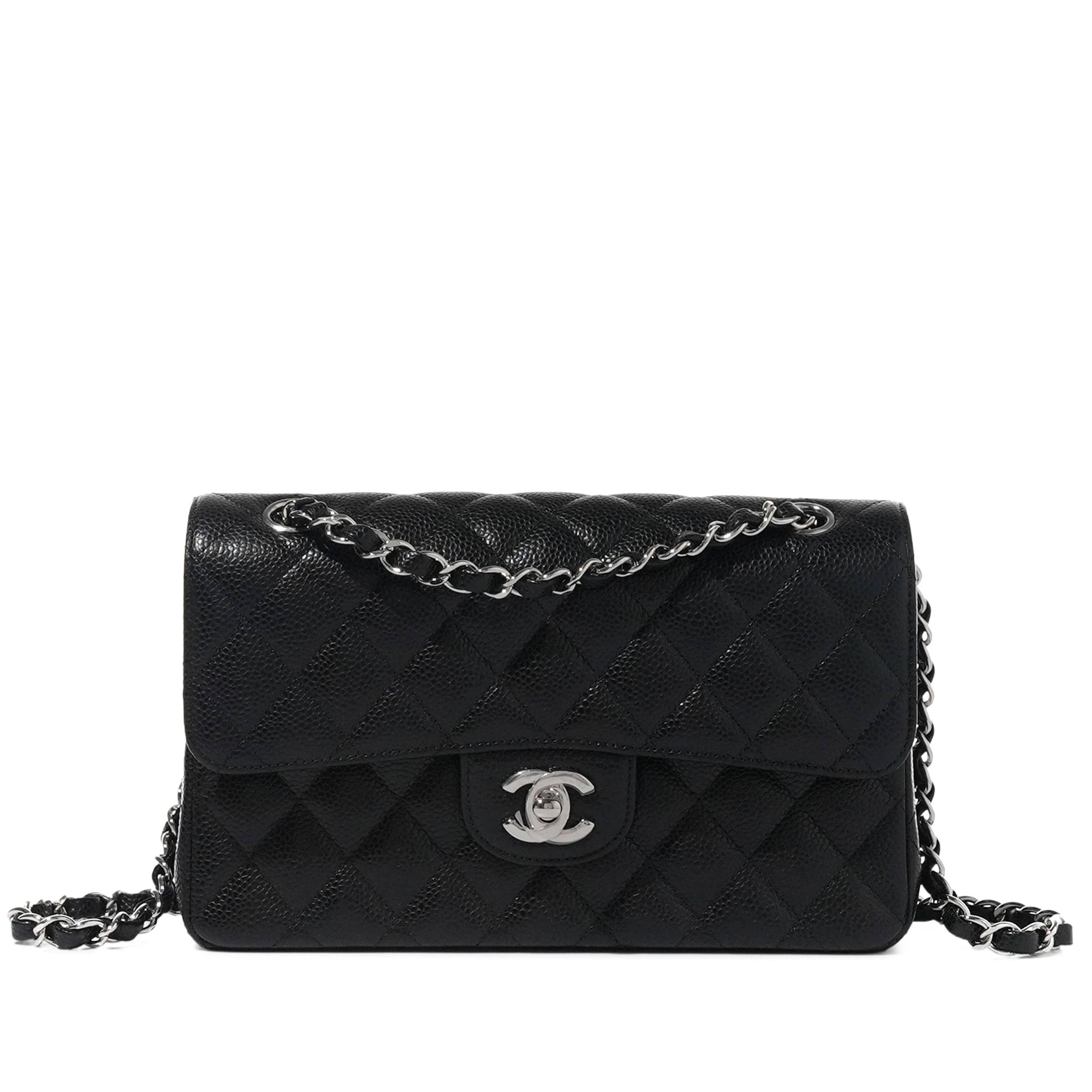 Black Quilted Caviar Small Timeless Double Flap Silver Hardware, 2018