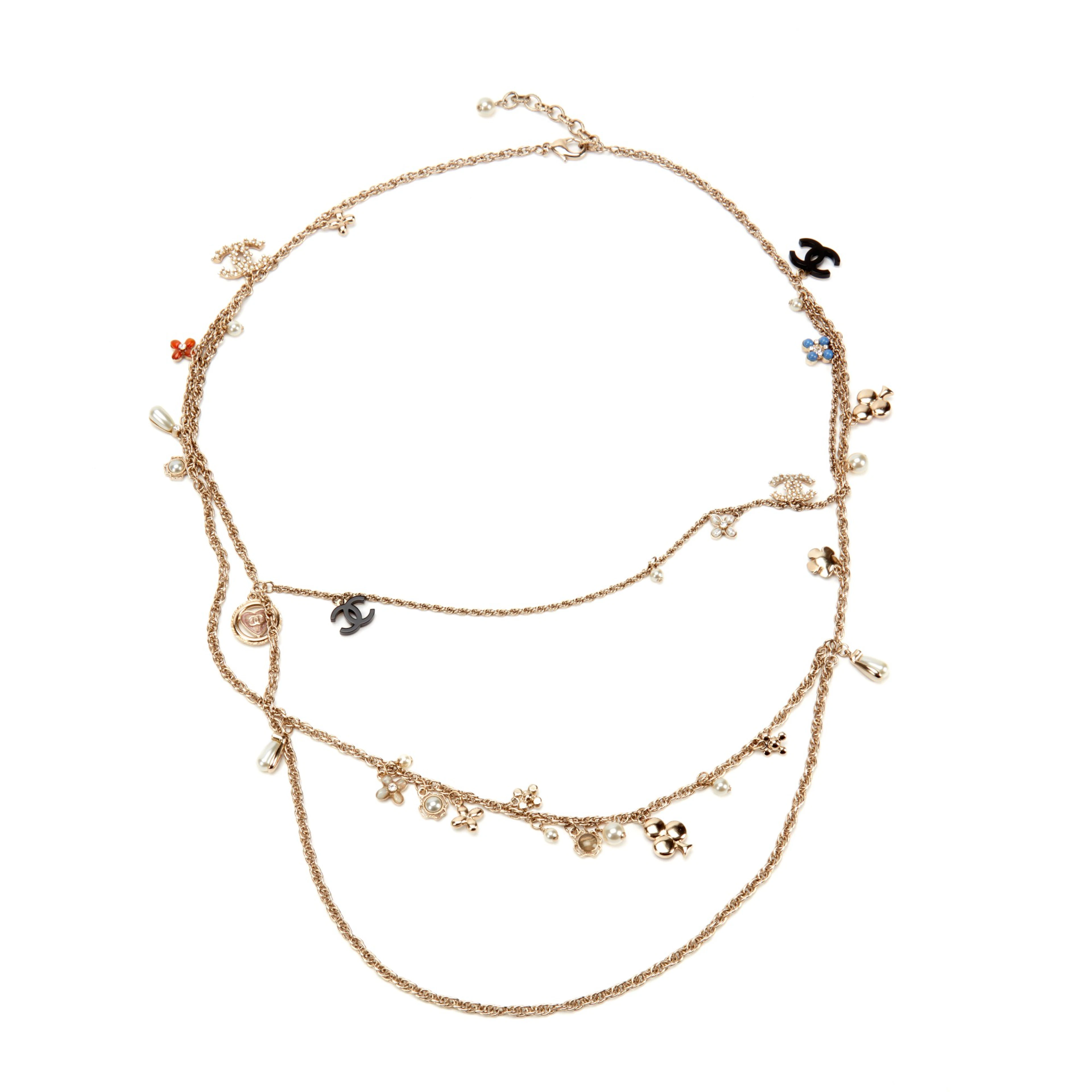 Multicolor Glass, Imitation Pearl, Strass and Pale Gold Metal Charm