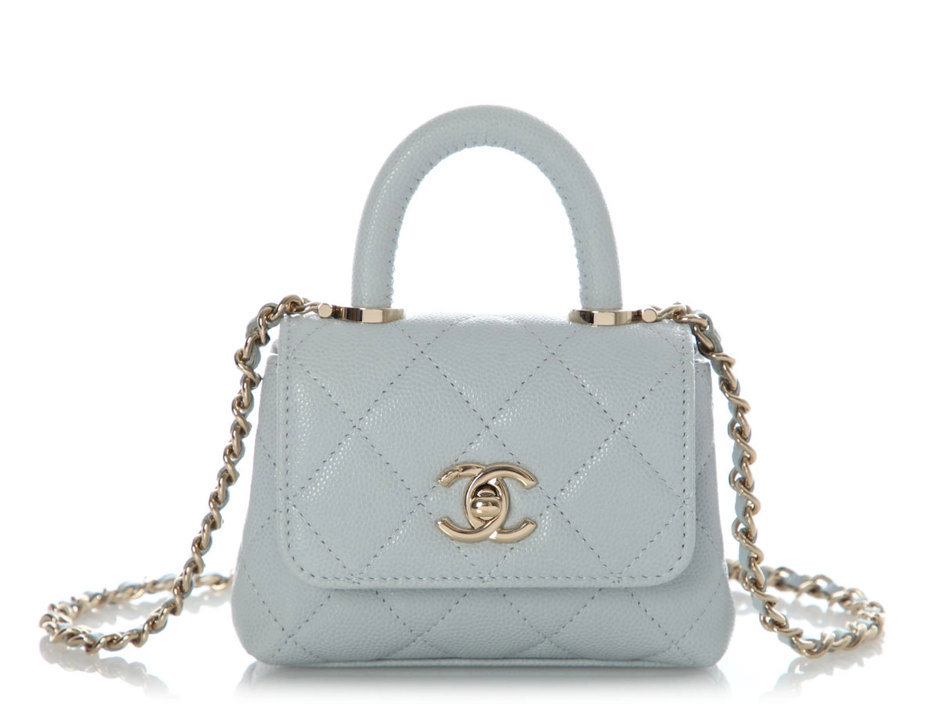 Light Blue Quilted Caviar Nano Coco Top Handle Gold Hardware, 2024