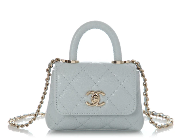 Light Blue Quilted Caviar Nano Coco Top Handle Gold Hardware, 2024