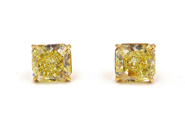 Gold, 11.63ctw Radiant Cut Fancy Yellow Diamond Stud Earrings