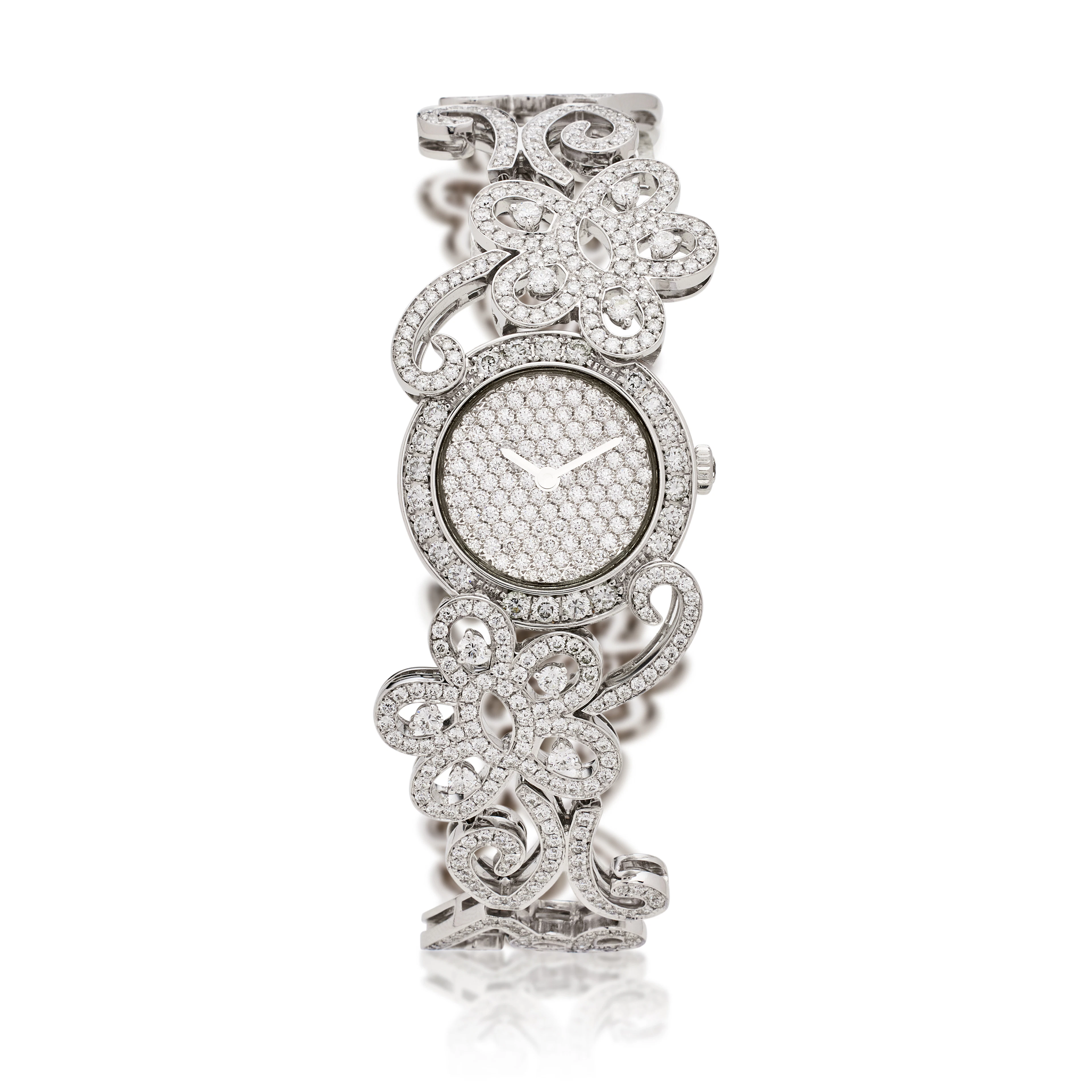 Dentelle (Reference ARD66200). A 22mm white gold diamond-set quartz