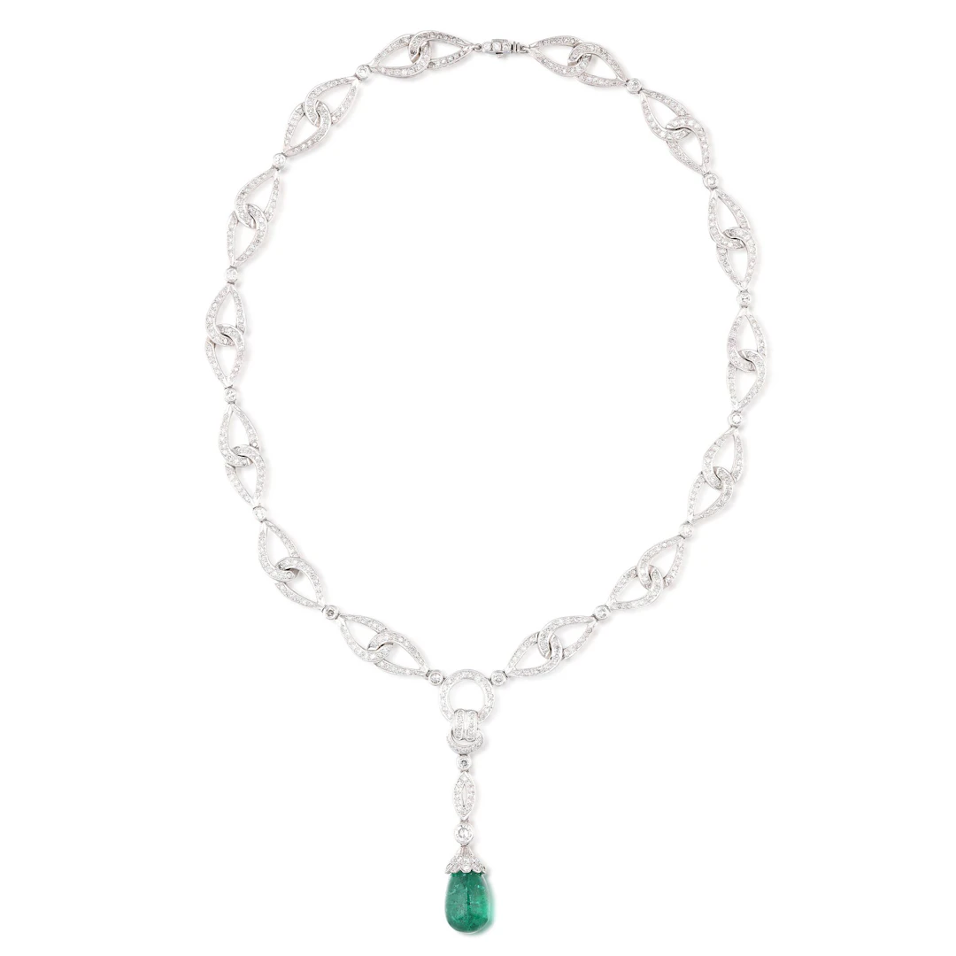 White Gold, Emerald and Diamond Necklace