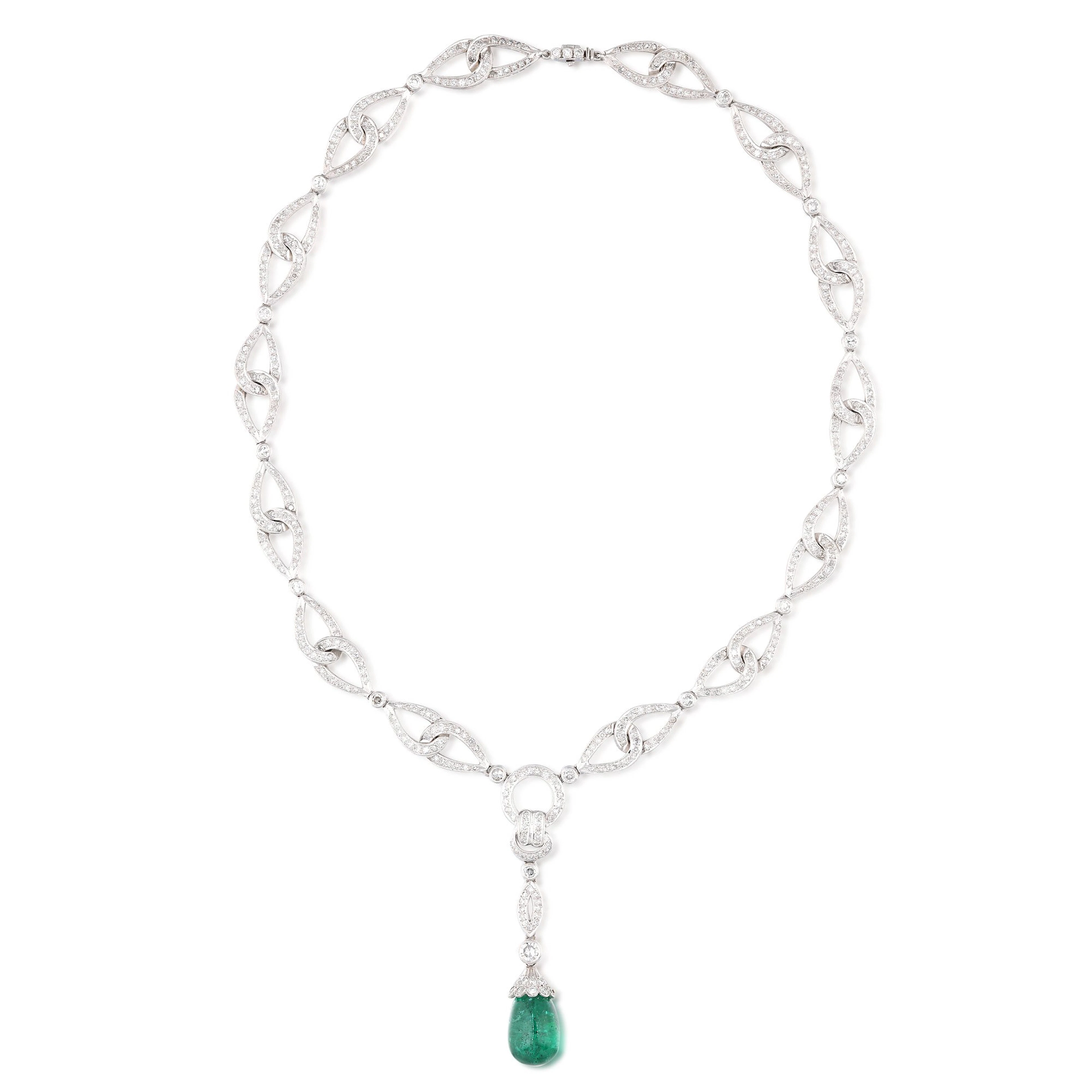 White Gold, Emerald and Diamond Necklace