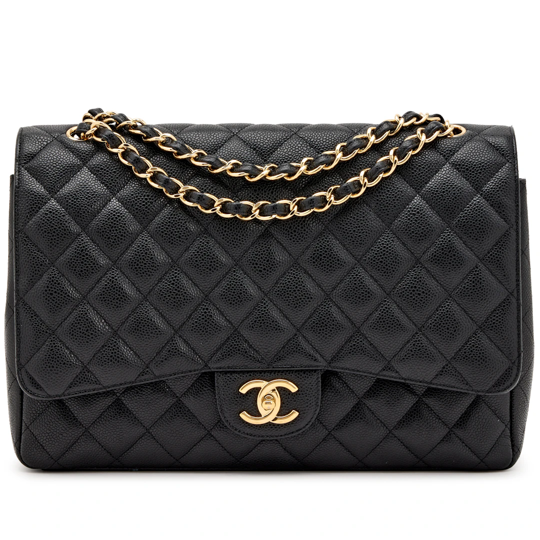 Black Quilted Caviar Maxi Double Flap Bag Gold Hardware, 2012