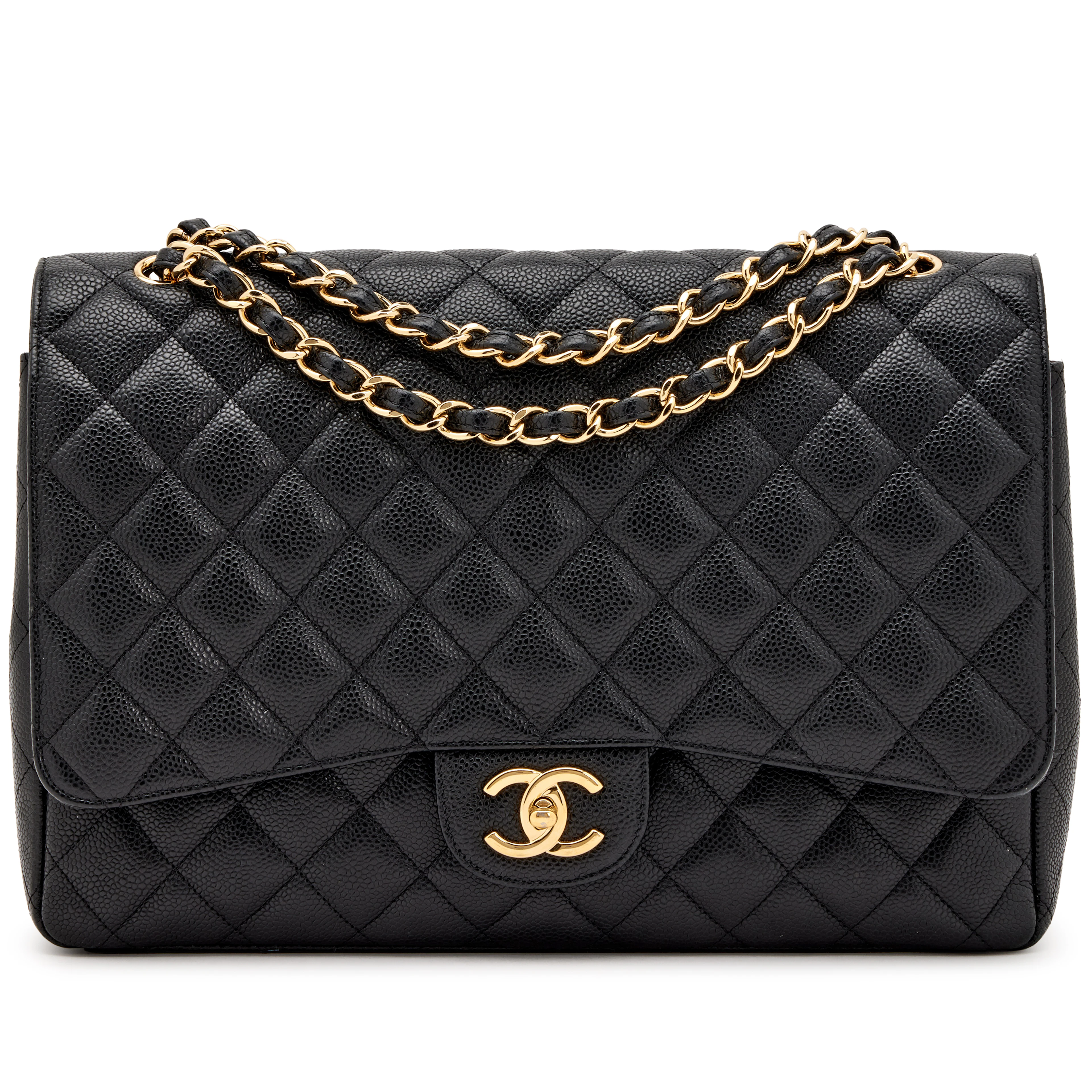 Black Quilted Caviar Maxi Double Flap Bag Gold Hardware, 2012