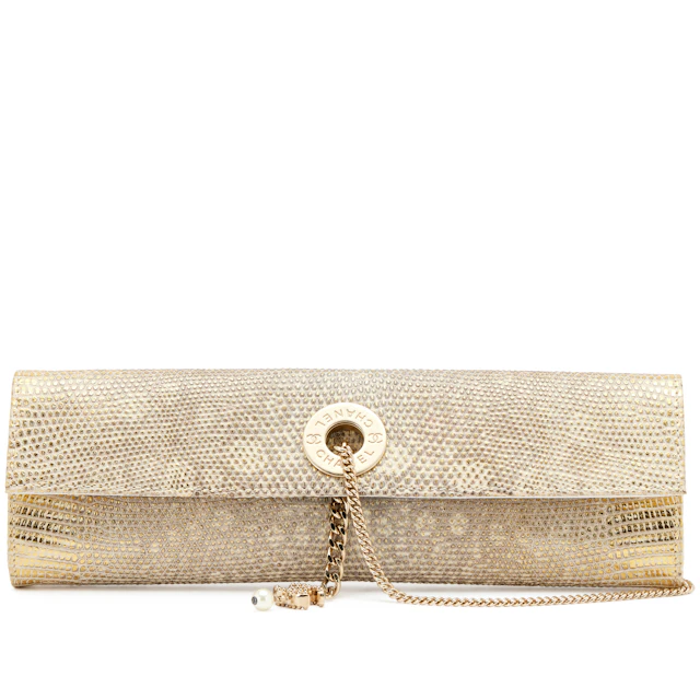 Vintage Ombre Gold Lizard Imitation Pearl Evening Clutch Brushed Gold