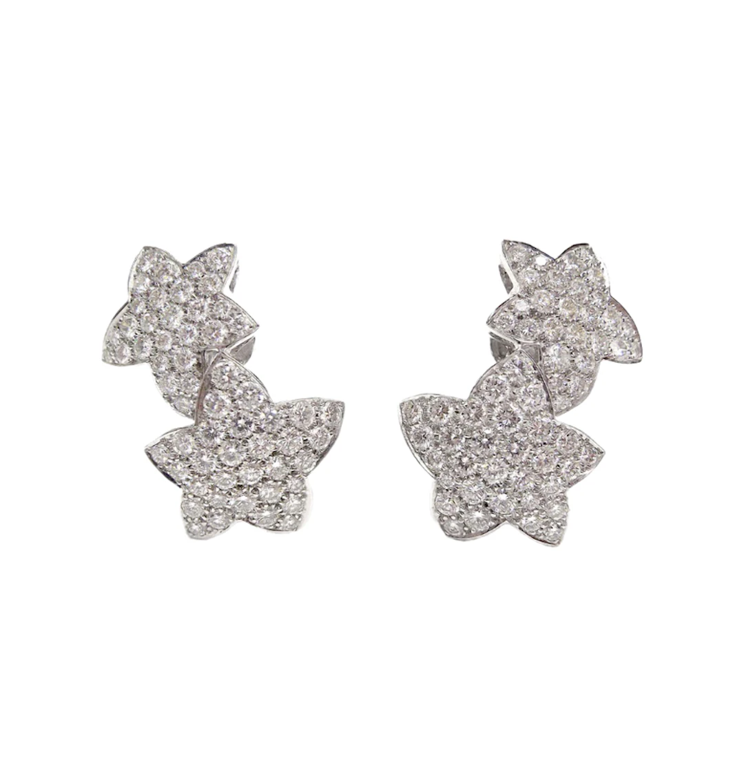 White Gold and Diamond Stars Earclips