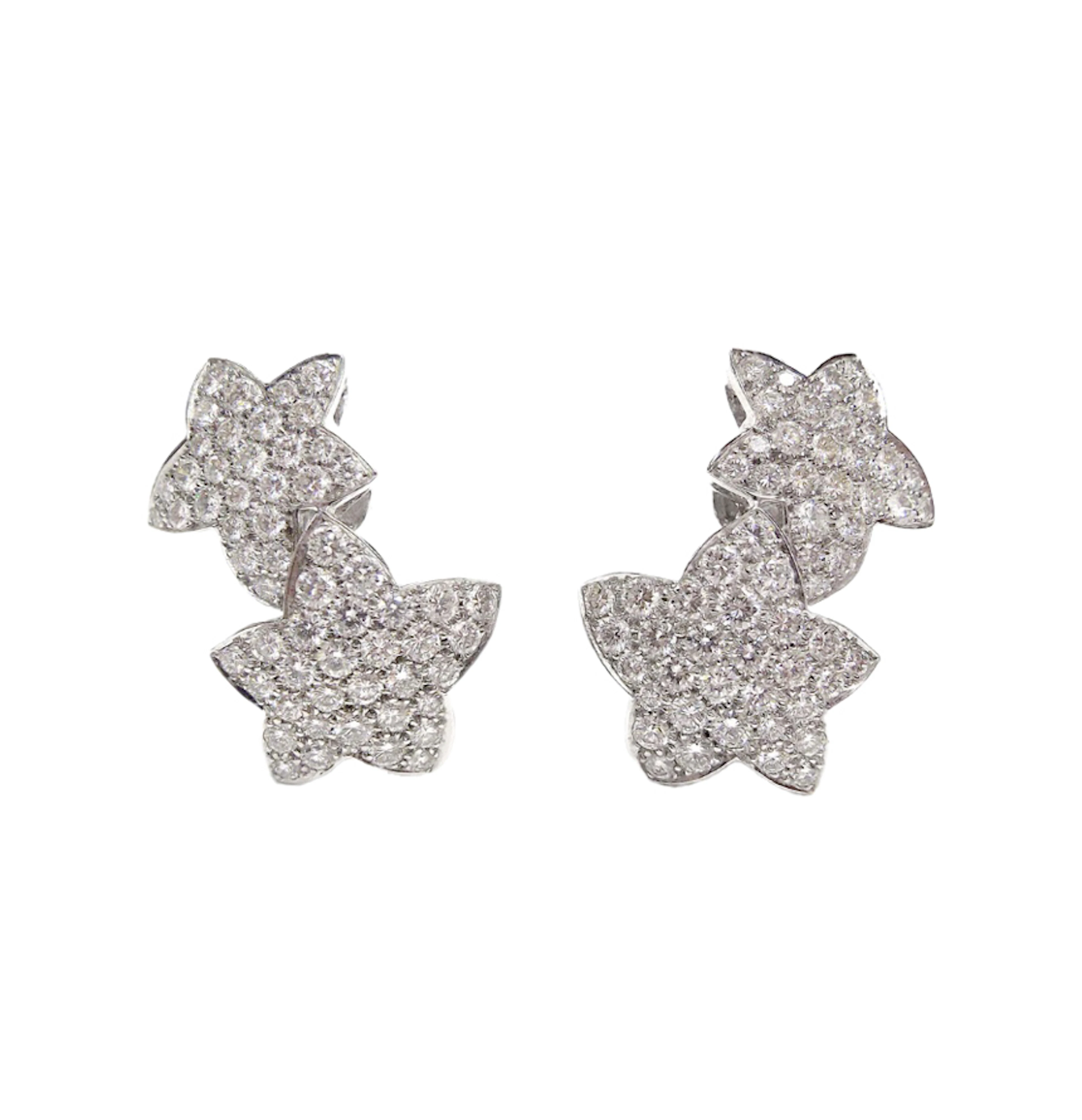 White Gold and Diamond Stars Earclips