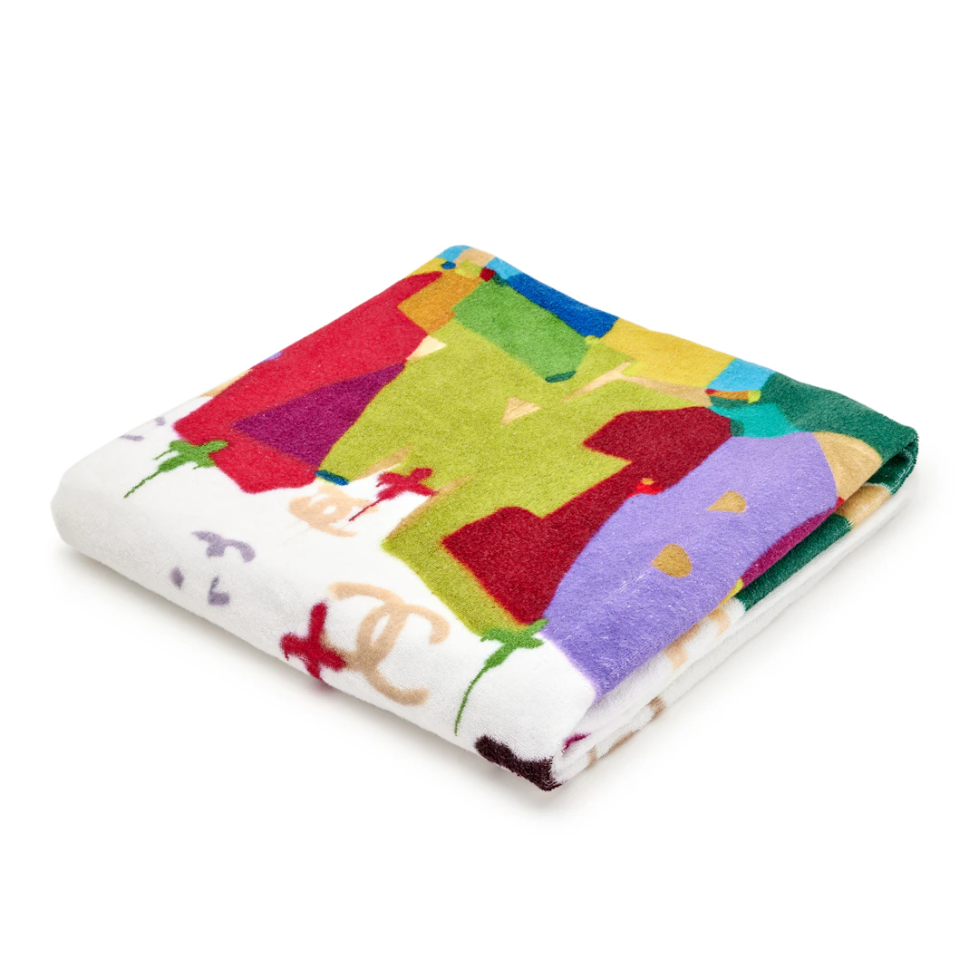 White Multicolor Graffiti Terry Cloth Beach Towel, 2019