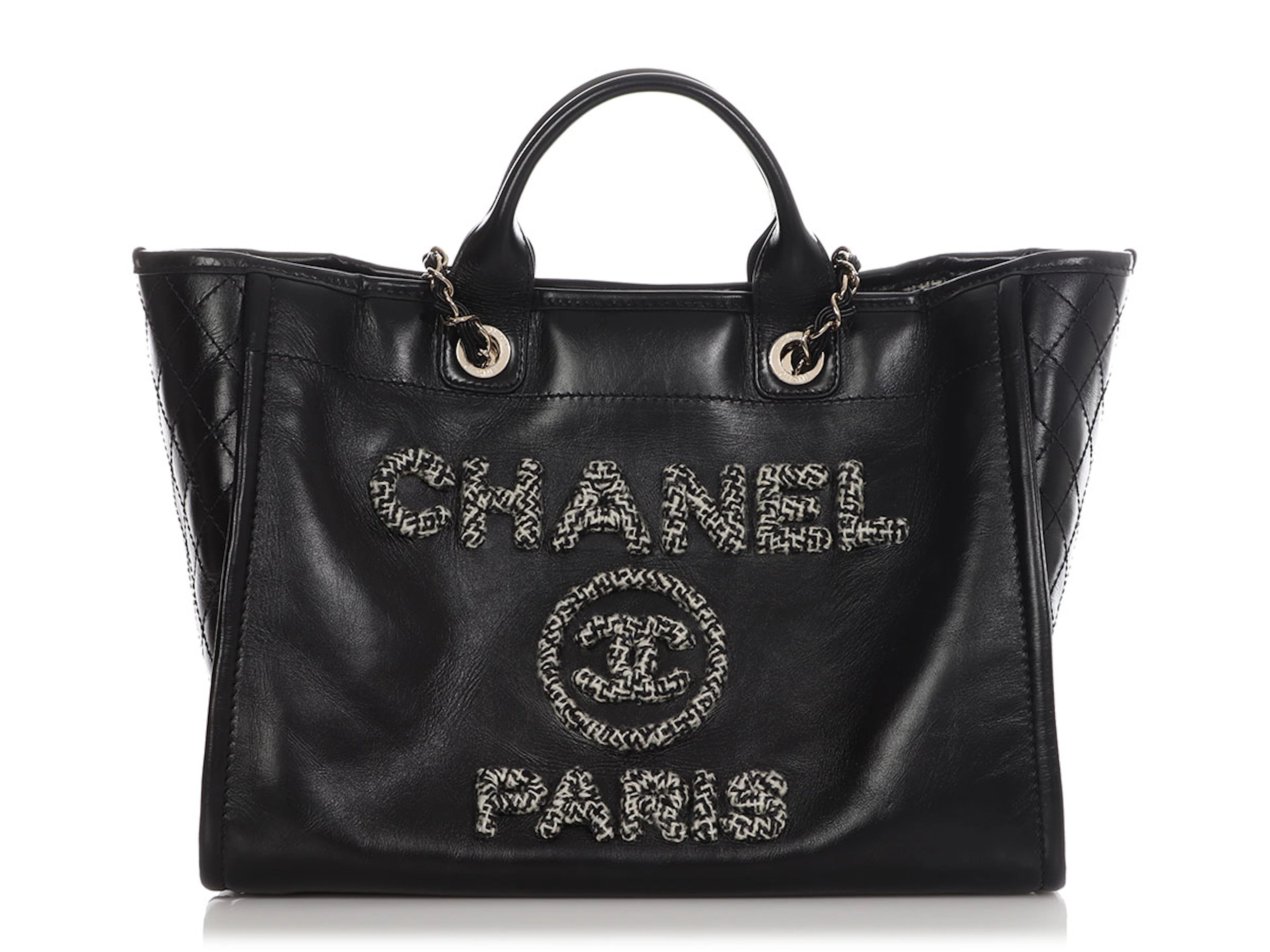 Black Leather Calfskin and Tweed Deauville Large Tote Gold Hardware, 2022
