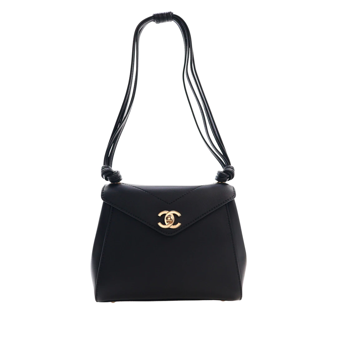 Black Calfskin Envelope Flap Bag Gold Hardware, 2026