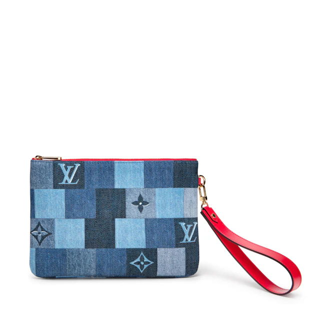 Blue and Red Damier Monogram Denim City Pouch Gold Hardware, 2019