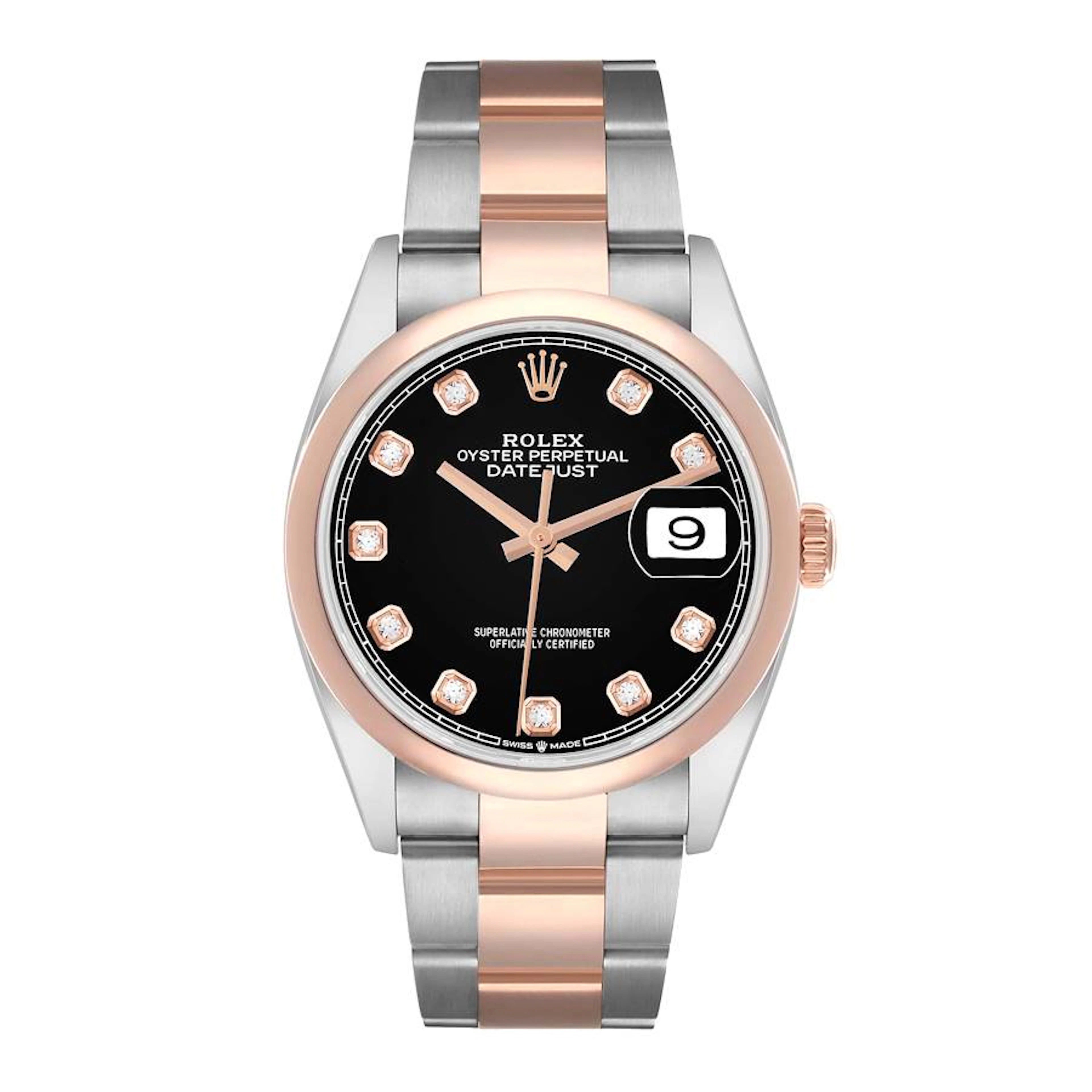 Datejust (Reference 126201). A 36mm rose gold stainless steel diamond-set