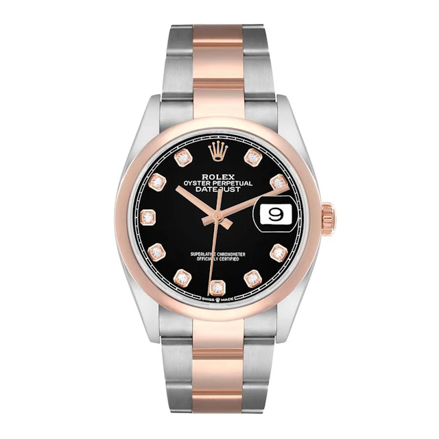 Datejust (Reference 126201). A 36mm rose gold stainless steel diamond-set