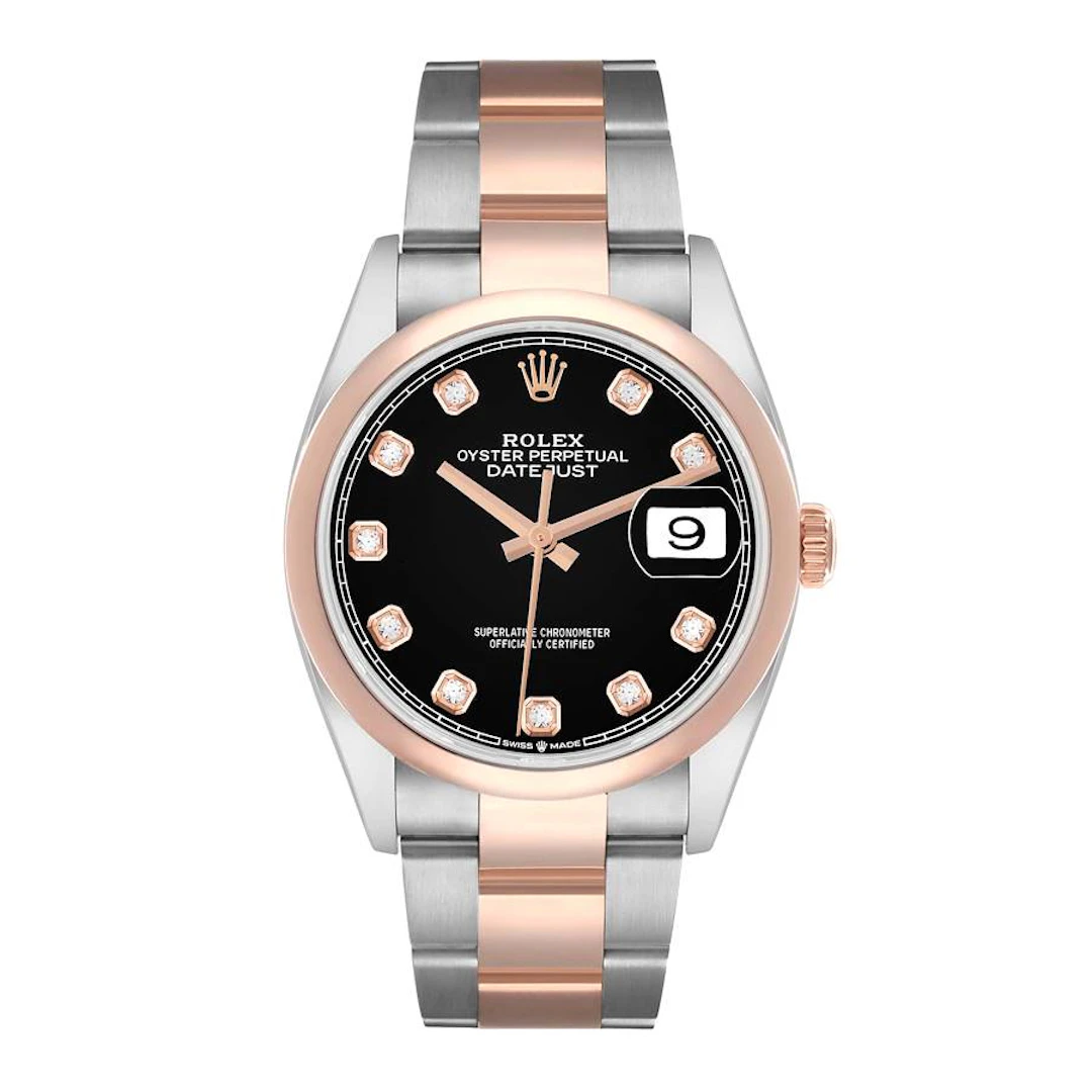 Datejust (Reference 126201). A 36mm rose gold stainless steel diamond-set