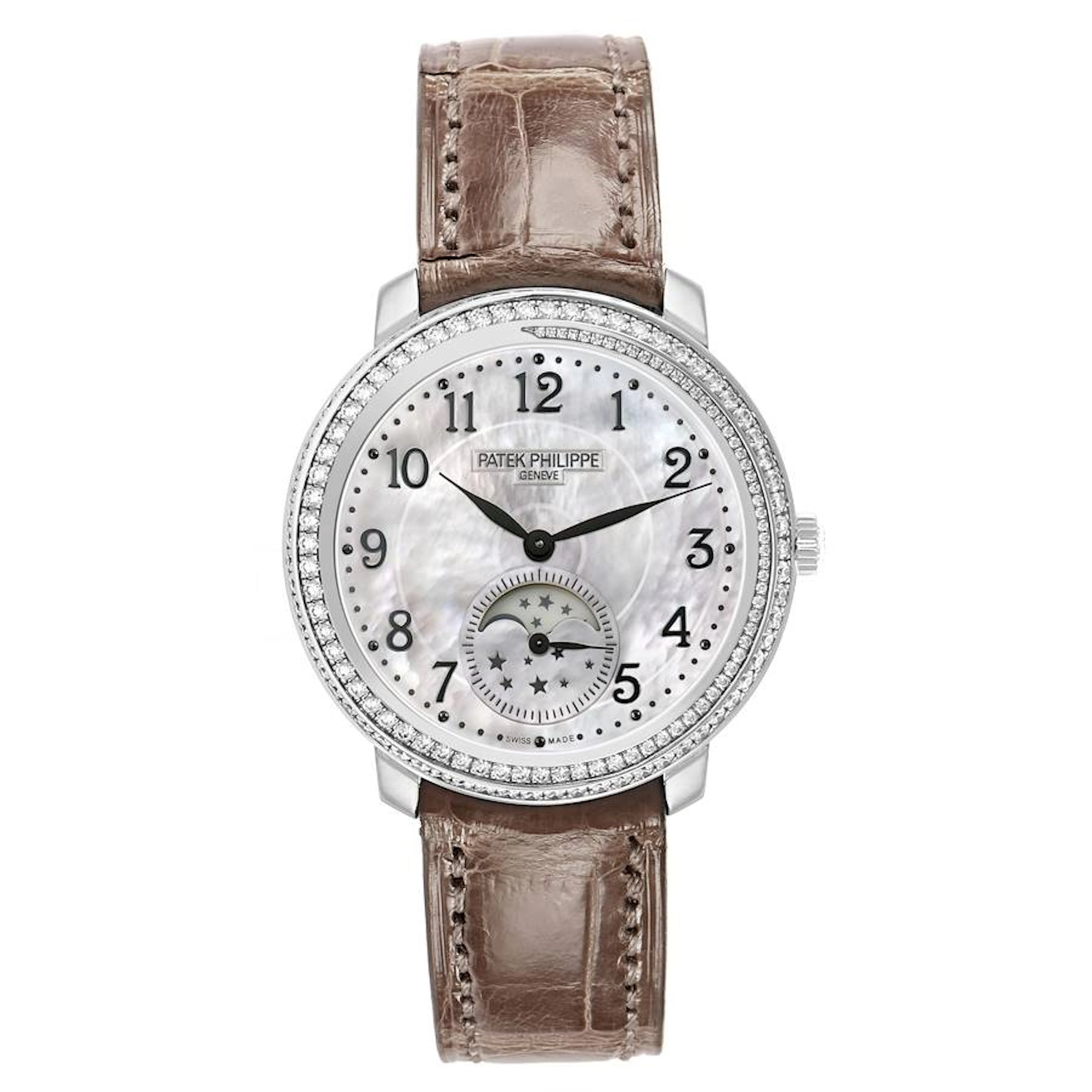 Complications (Reference 4968G-010). A 33mm white gold diamond-set
