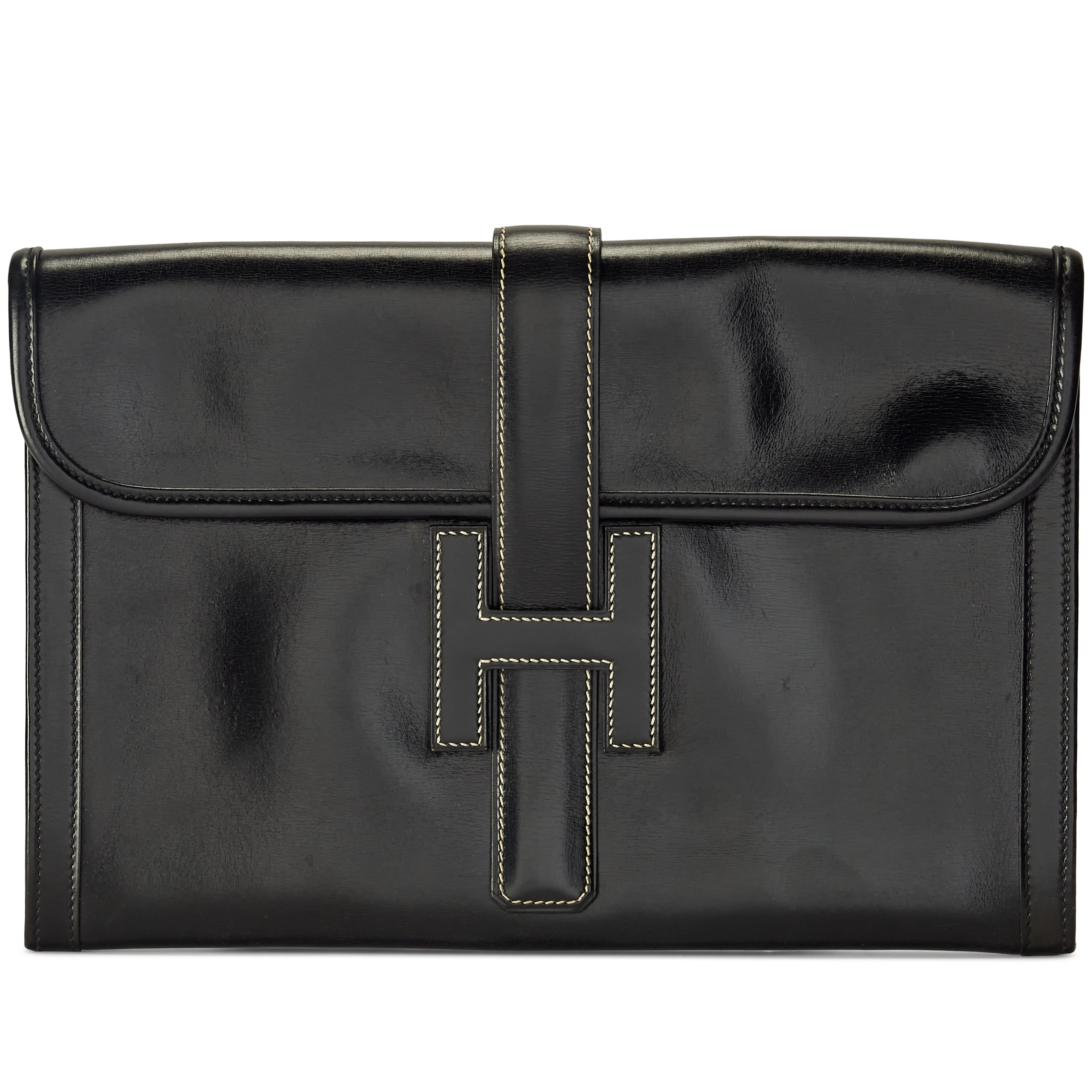 Vintage Black Box Calf Jige 34 GM Clutch Bag, 1978