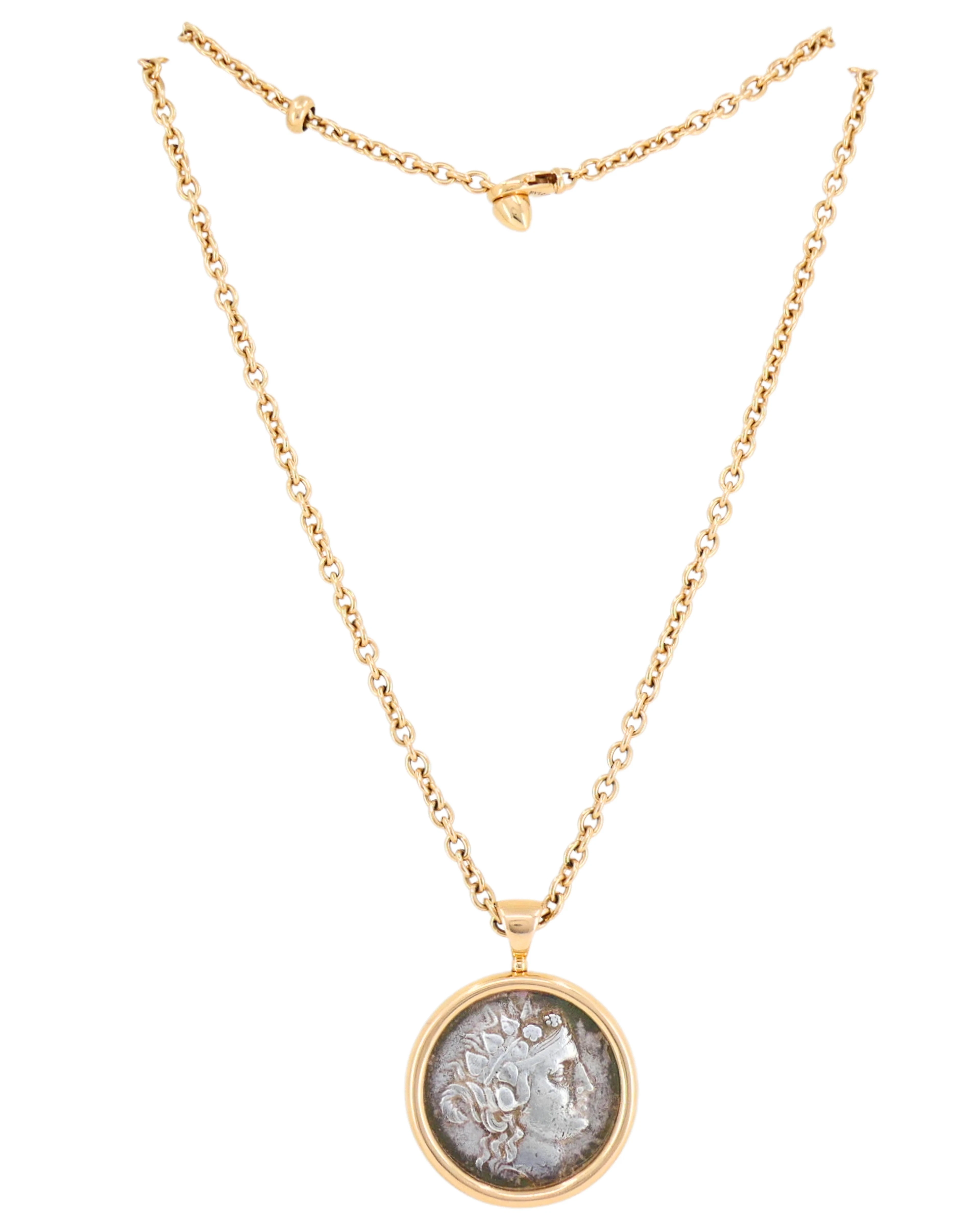 Rose Gold and Silver Ancient Coin Monete Pendant Necklace