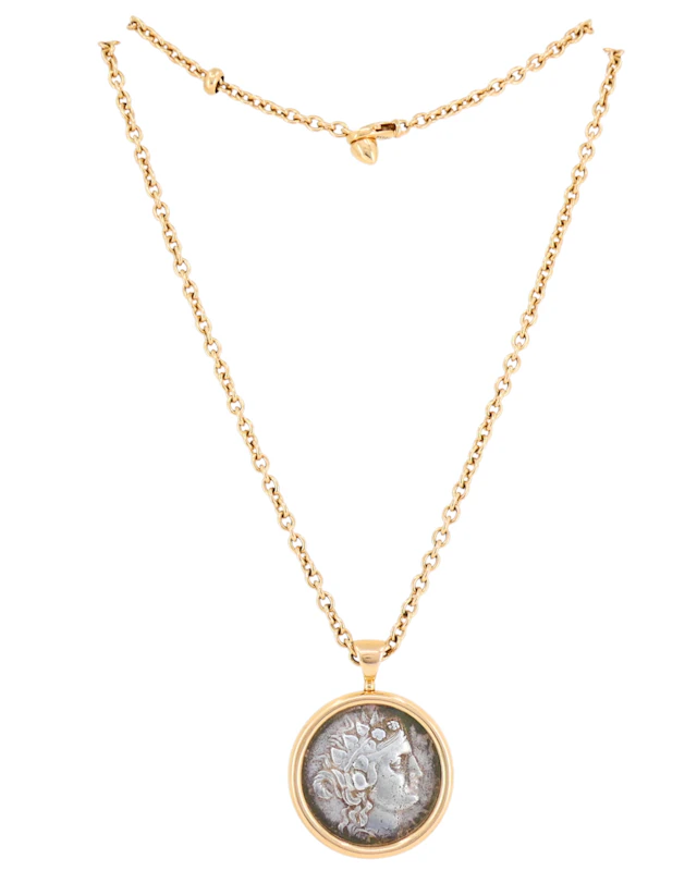 Rose Gold and Silver Ancient Coin Monete Pendant Necklace