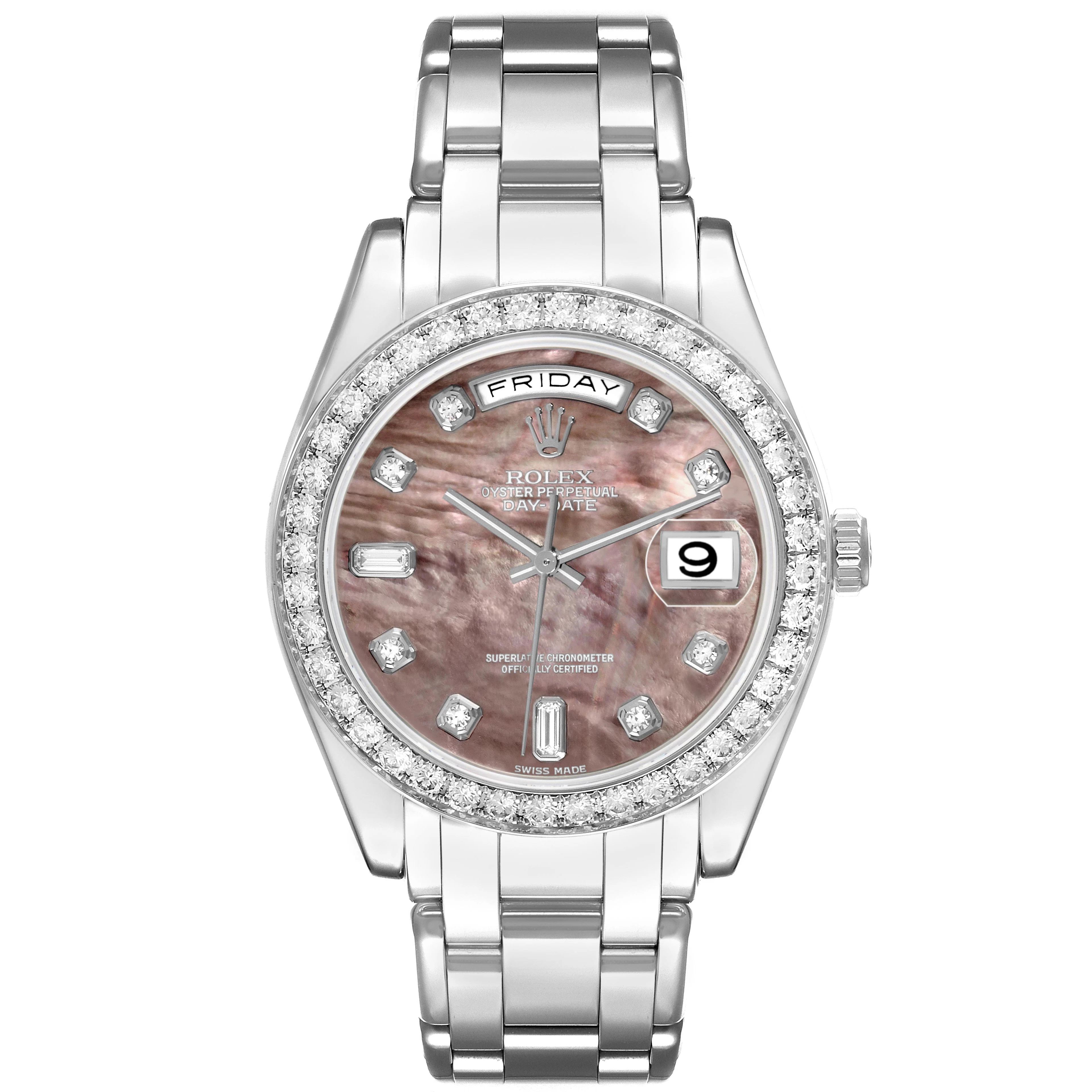 Day-Date (Reference 18946). A 39mm platinum diamond-set automatic