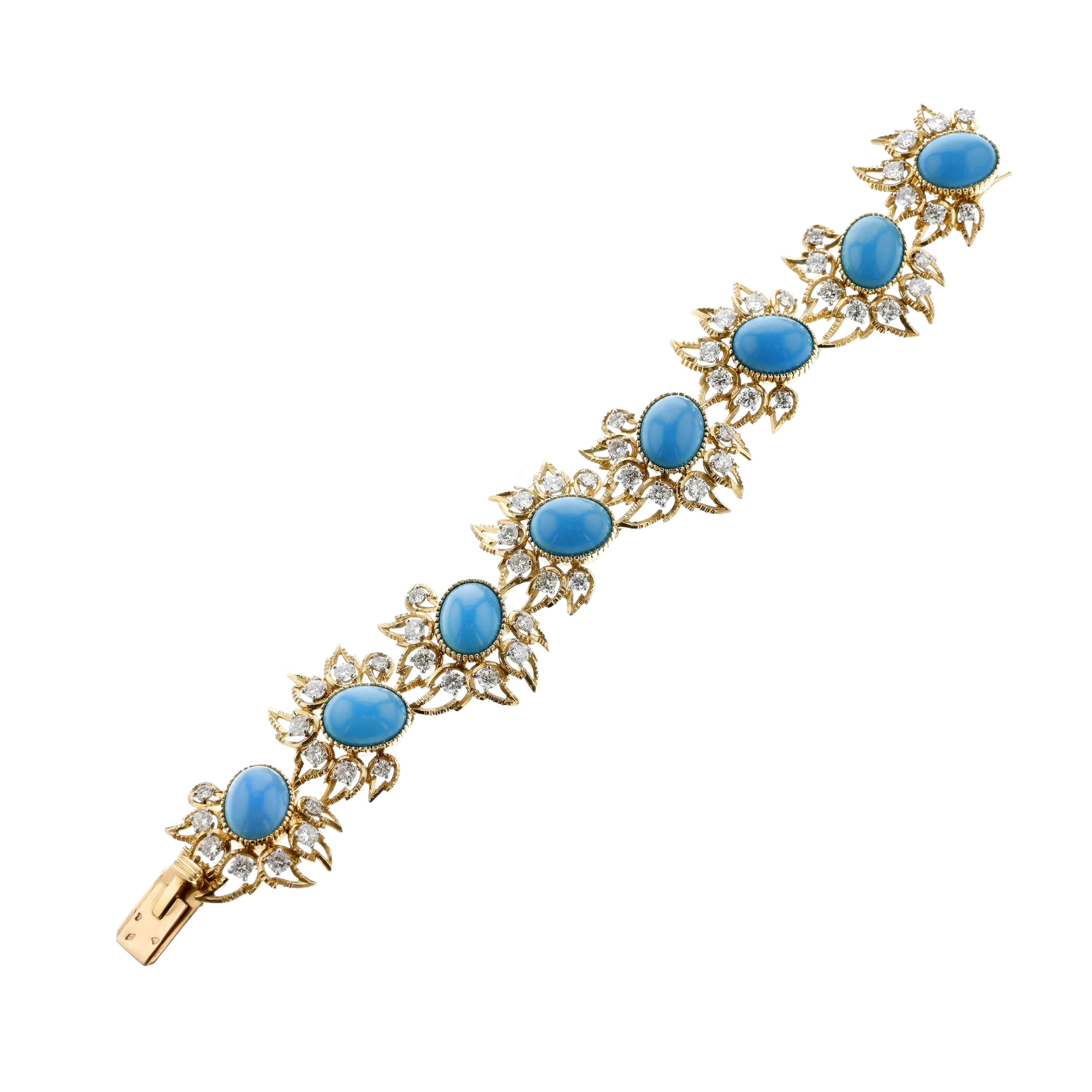 Vintage Gold, Platinum, Turquoise and Diamond Bracelet