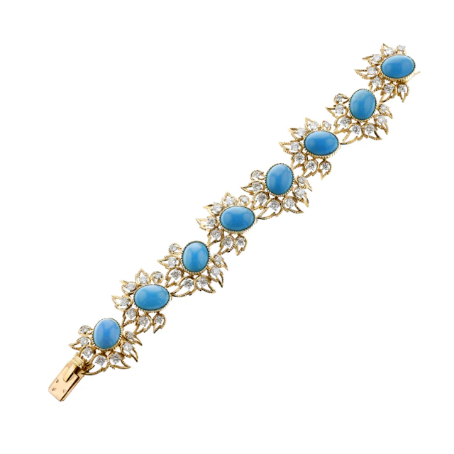 Vintage Gold, Platinum, Turquoise and Diamond Bracelet