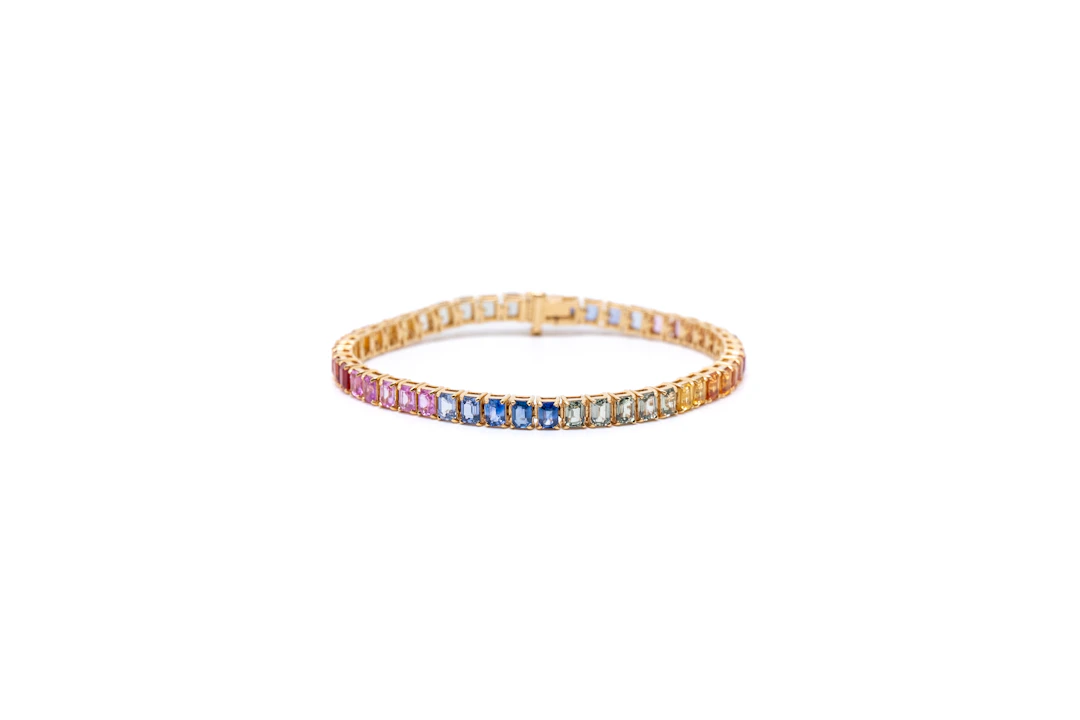 Step-Cut Rainbow Sapphire Bracelet