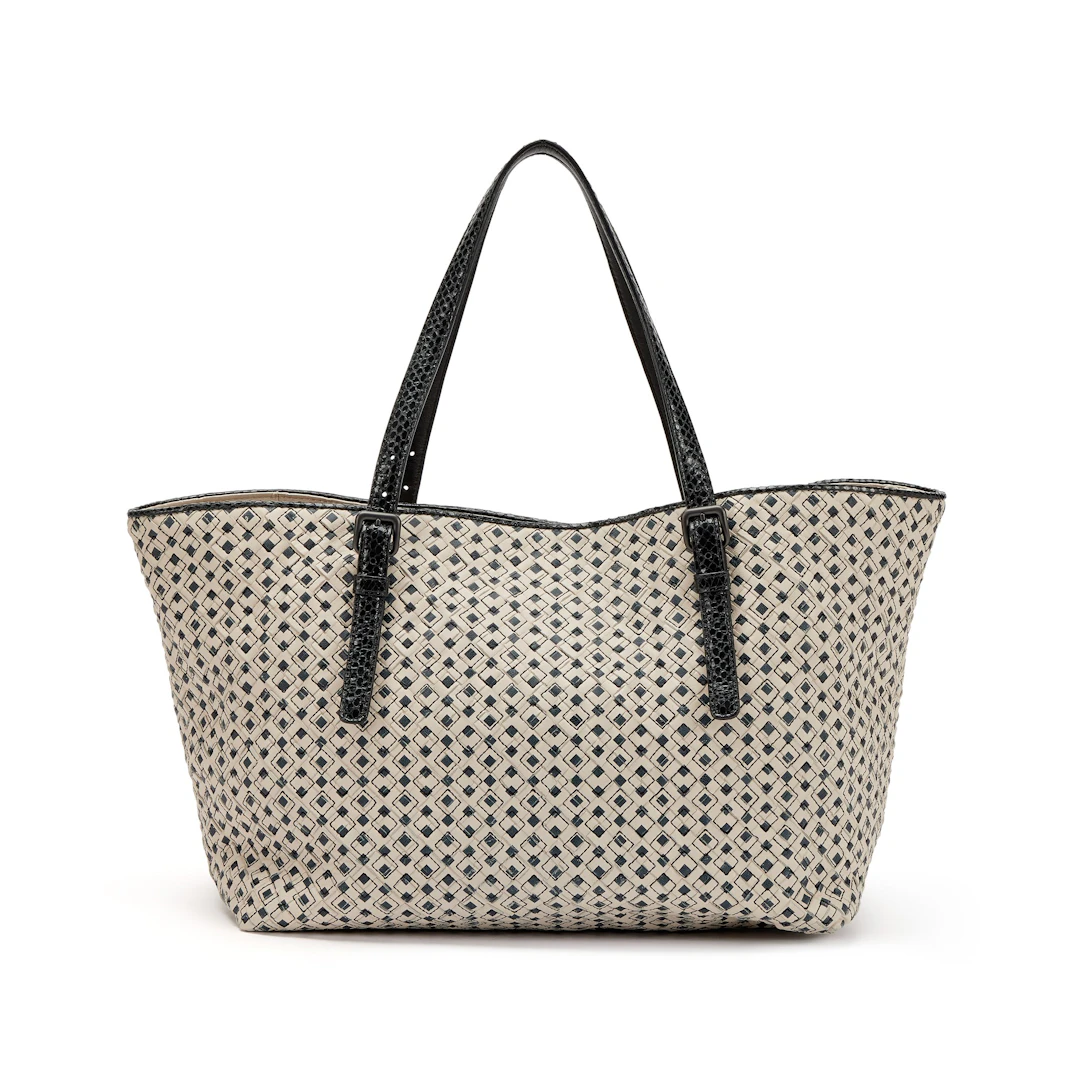 Black and Creme Printed Intrecciato Nappa Leather and Ayers Snakeskin