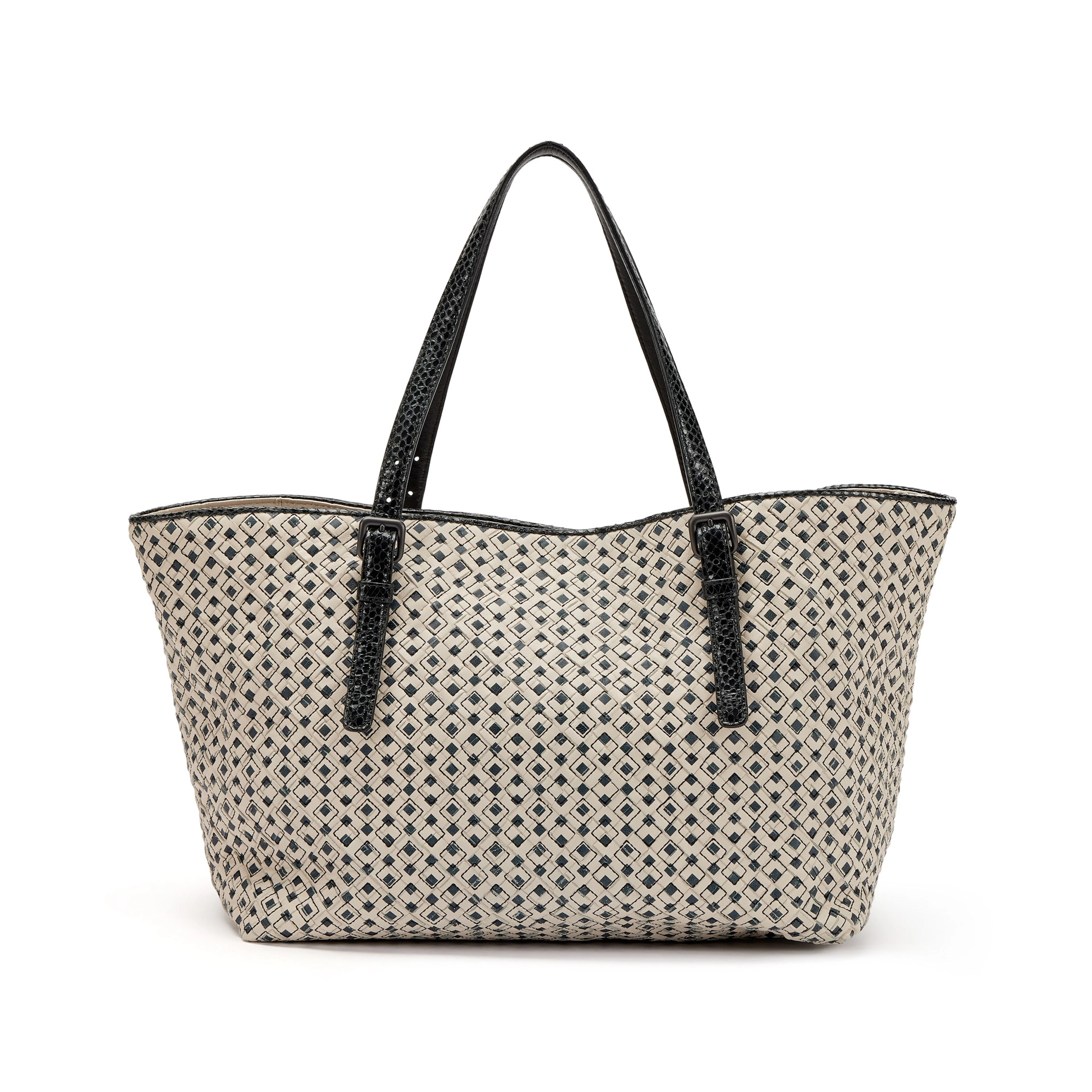 Black and Creme Printed Intrecciato Nappa Leather and Ayers Snakeskin