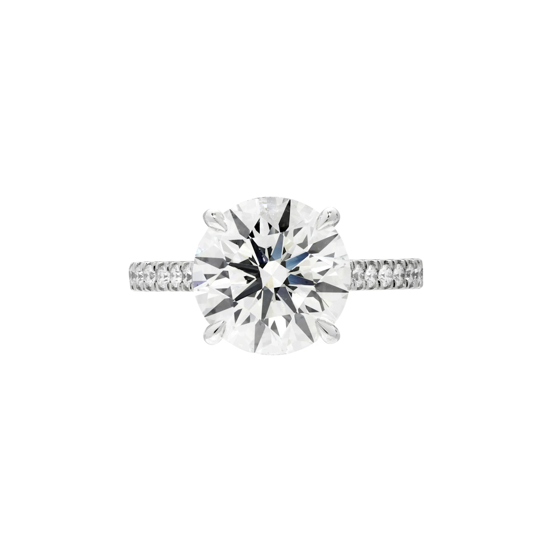 Platinum, 4.28ct Round Brilliant Cut Diamond and Diamond Engagement Ring