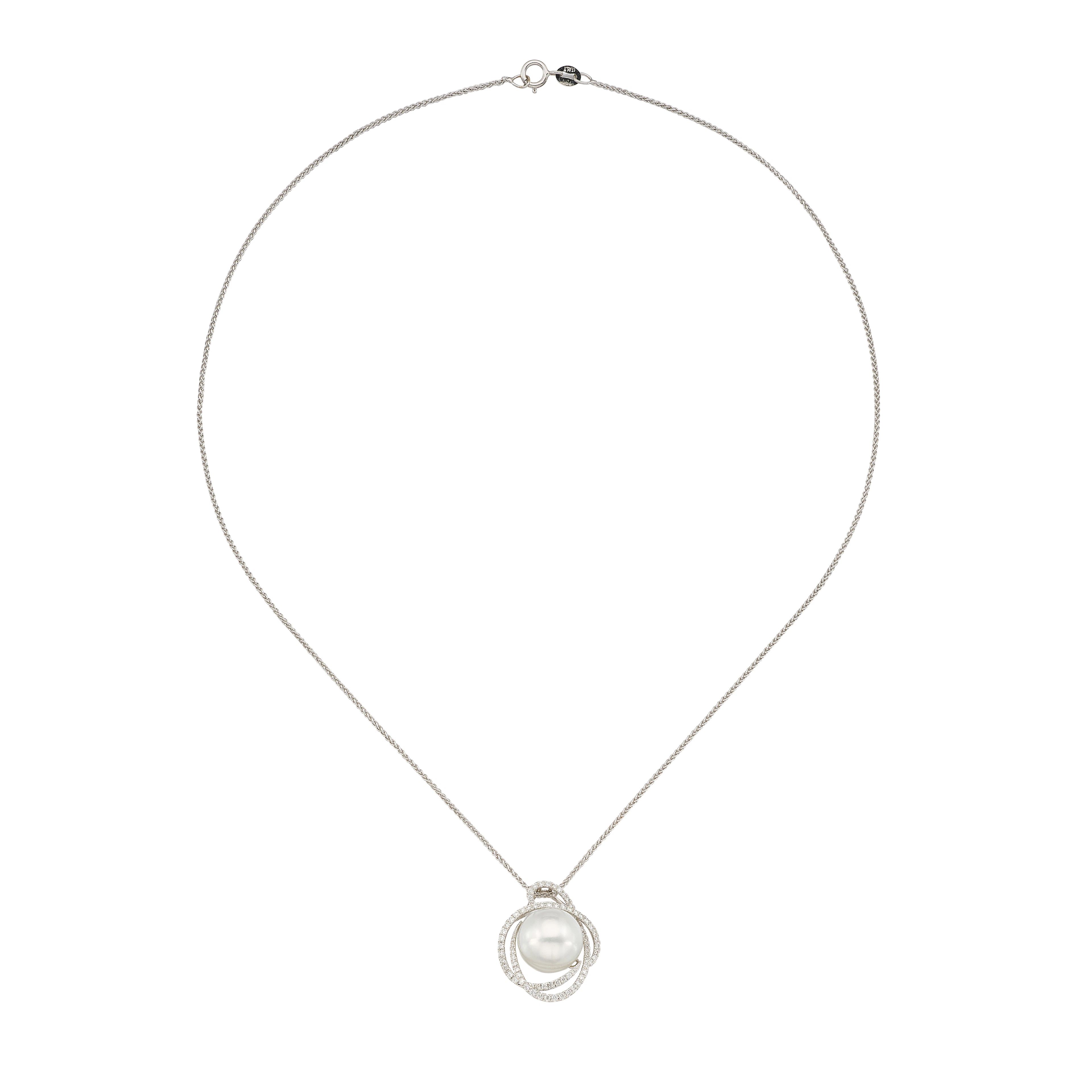 White Gold, South Sea Cultured Pearl and Diamond Pendant Necklace