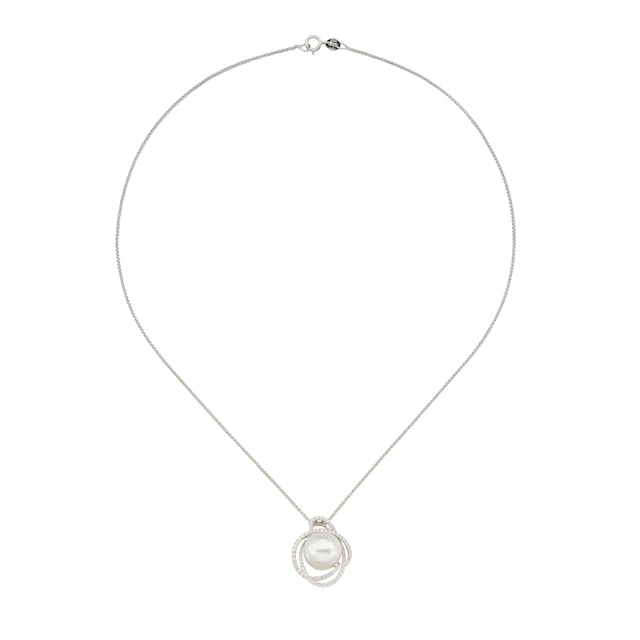 White Gold, South Sea Cultured Pearl and Diamond Pendant Necklace