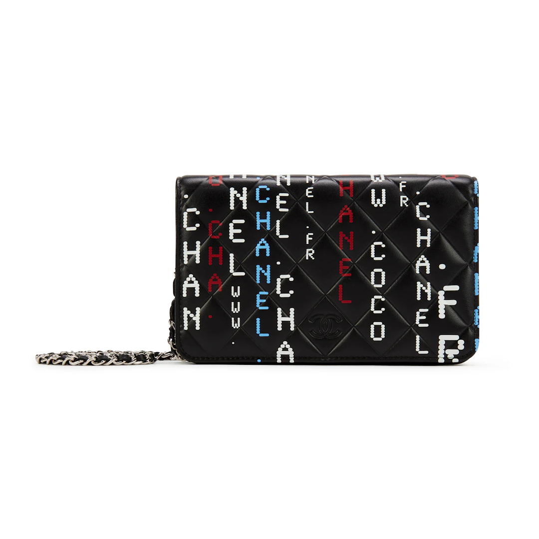 Black Quilted Lambskin Data Center Wallet On Chain WOC Silver Hardware, 2017