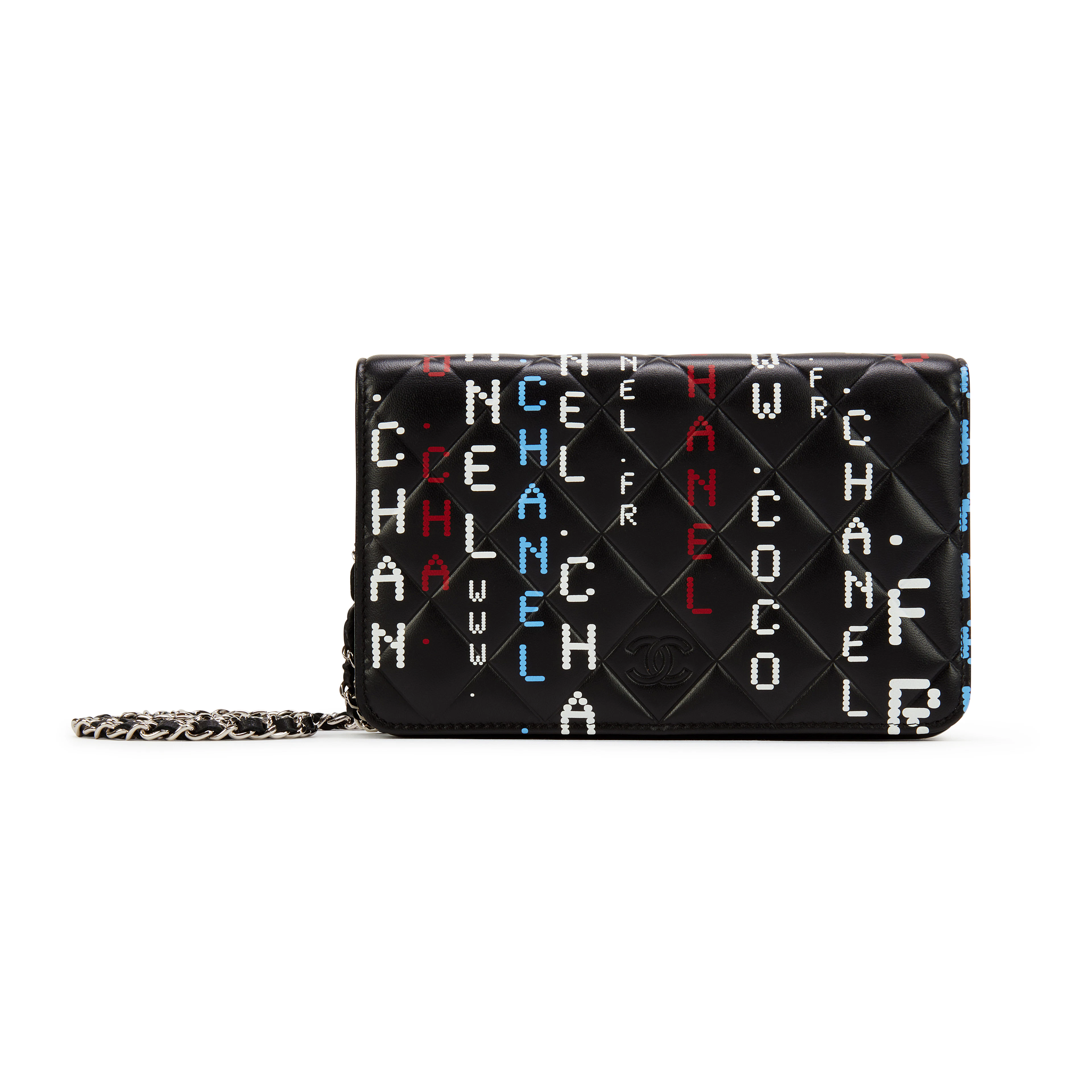 Black Quilted Lambskin Data Center Wallet On Chain WOC Silver Hardware, 2017