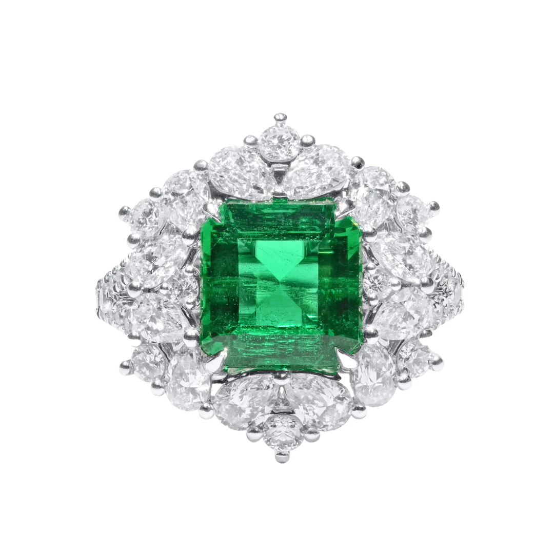 White Gold, 2.64ct Zambian Emerald and Diamond Ring