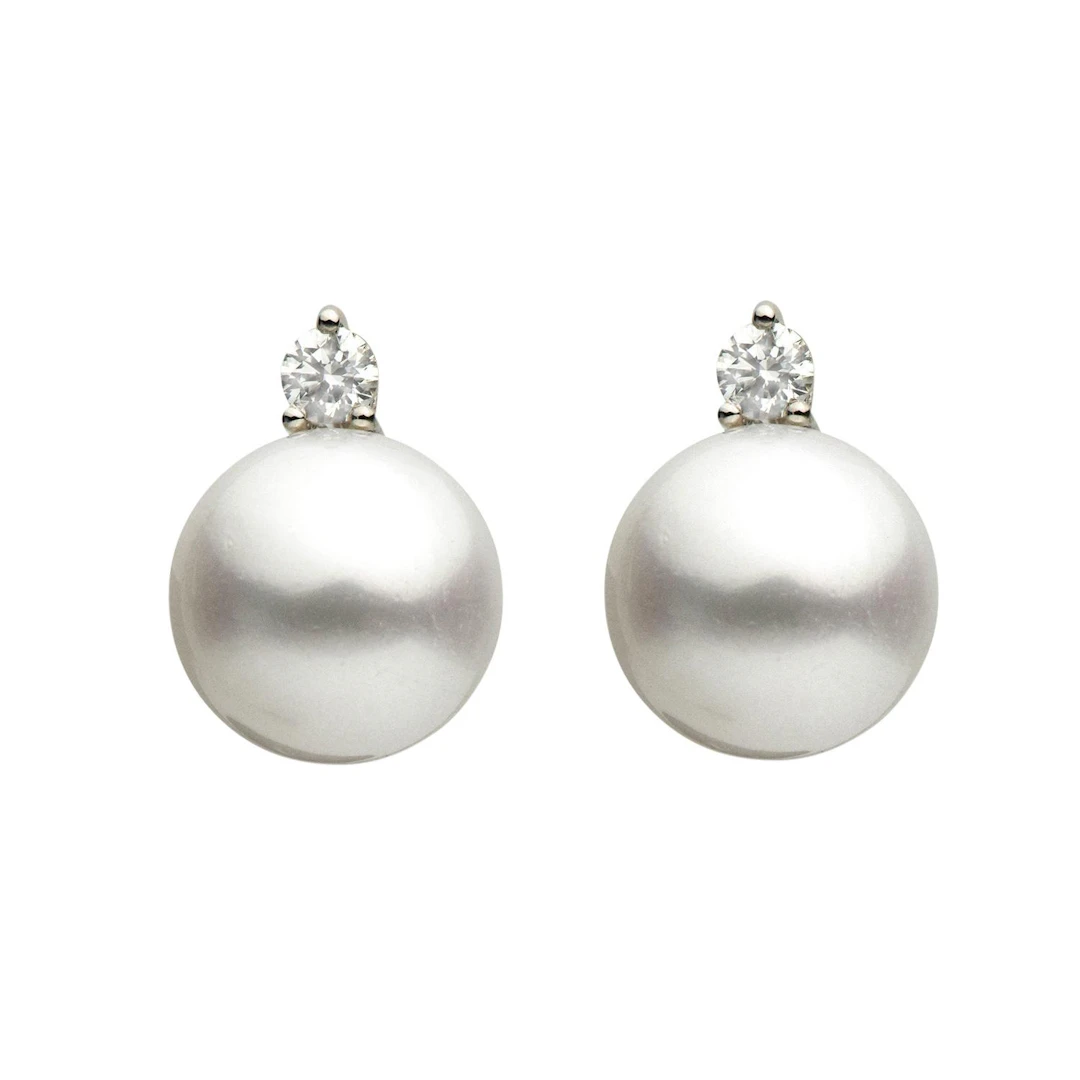 White Gold, Cultured Pearl and Diamond Earclips