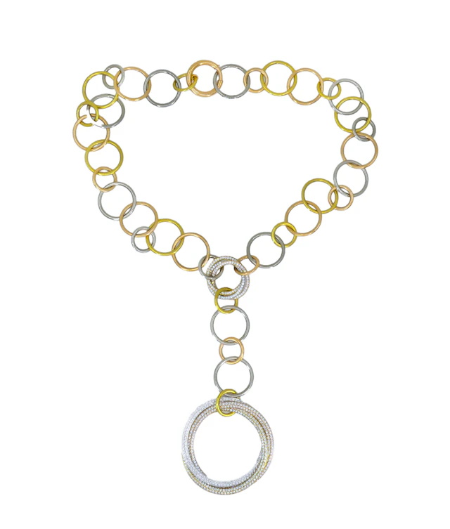 Gold, White Gold, Rose Gold and Diamond Trinity Lariat Necklace